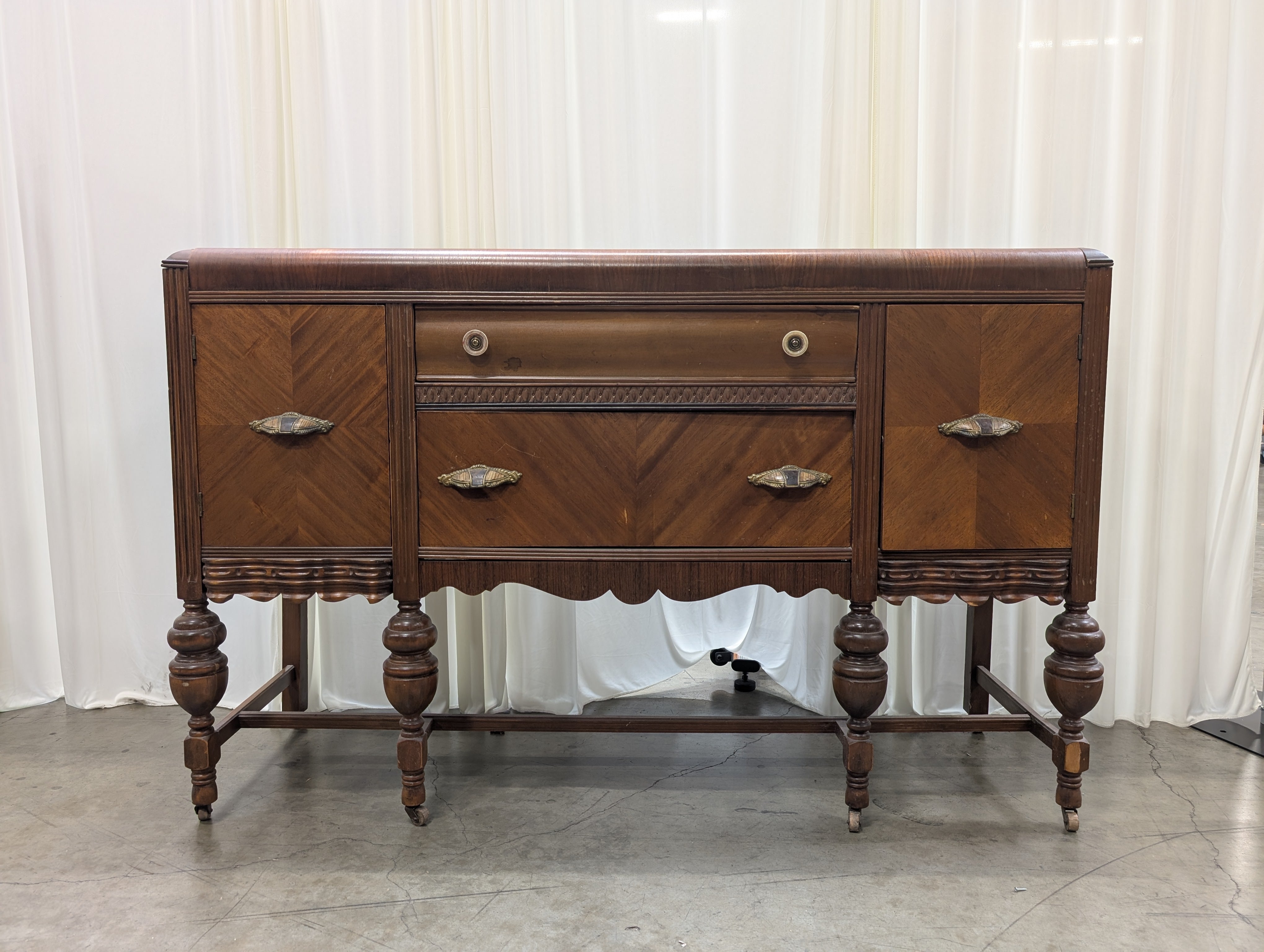 Vintage Two-Tone Wood Buffet with Ornate Pulls