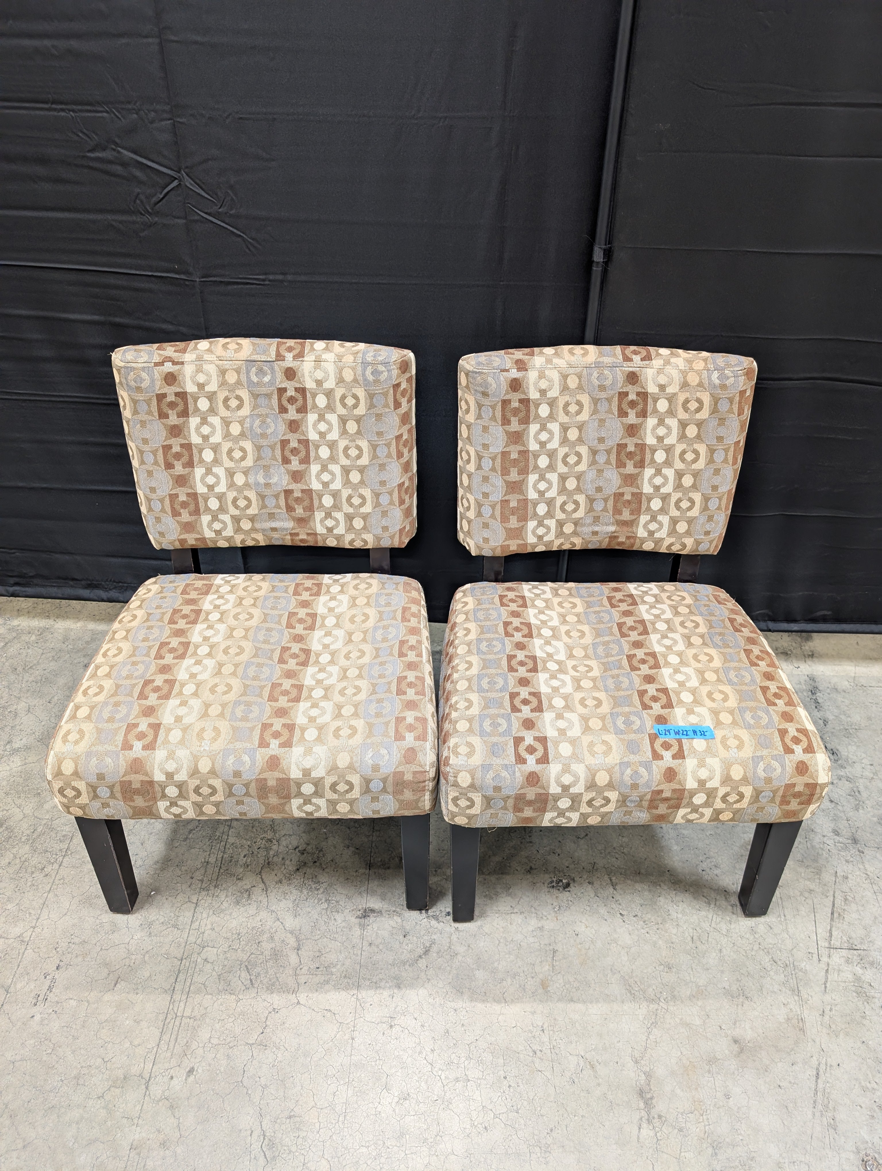 Pair of Brown Geometric Patterned Accent Chair in Fabric