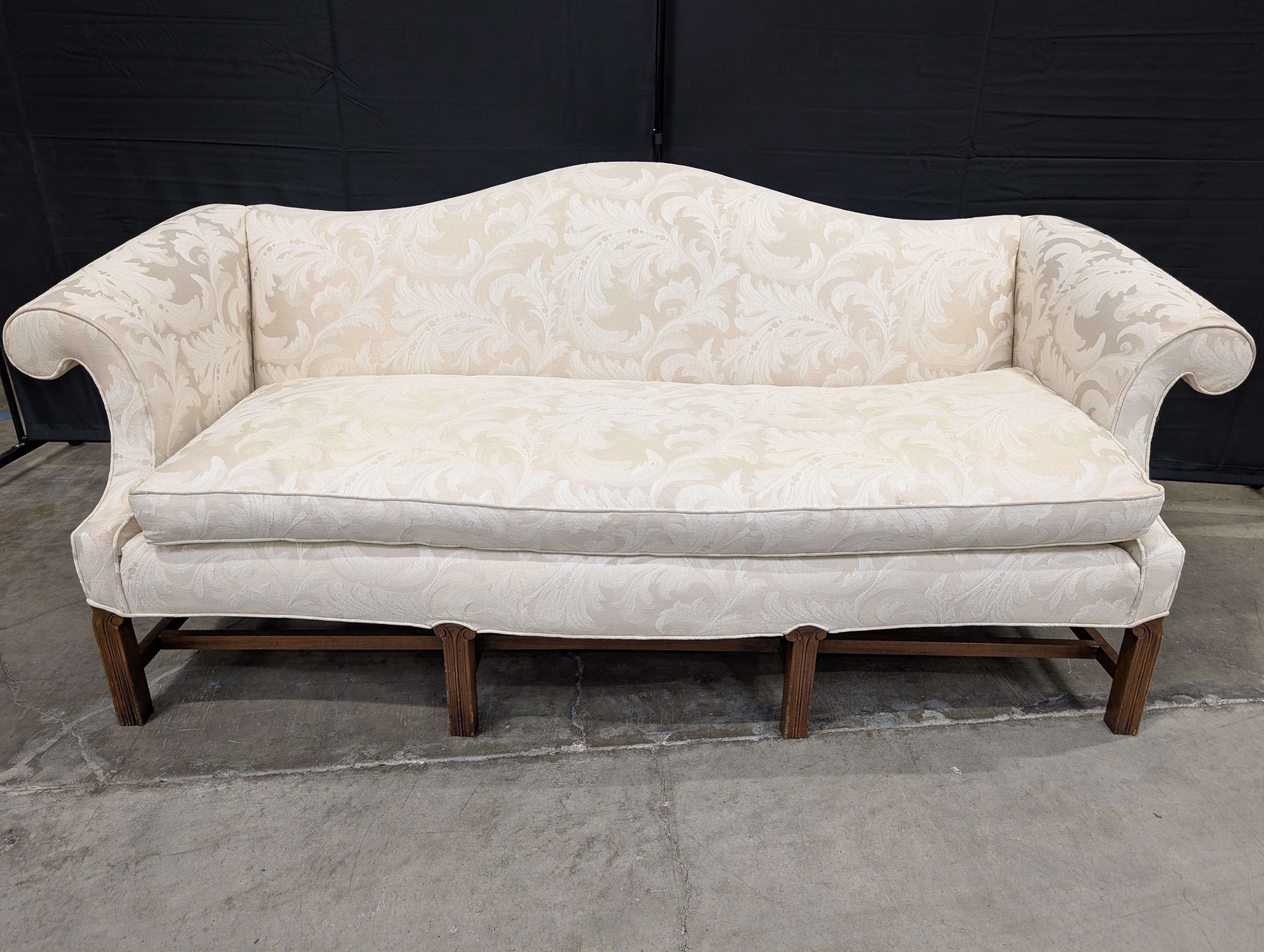 Cream Patterned Upholstered Settee Sofa