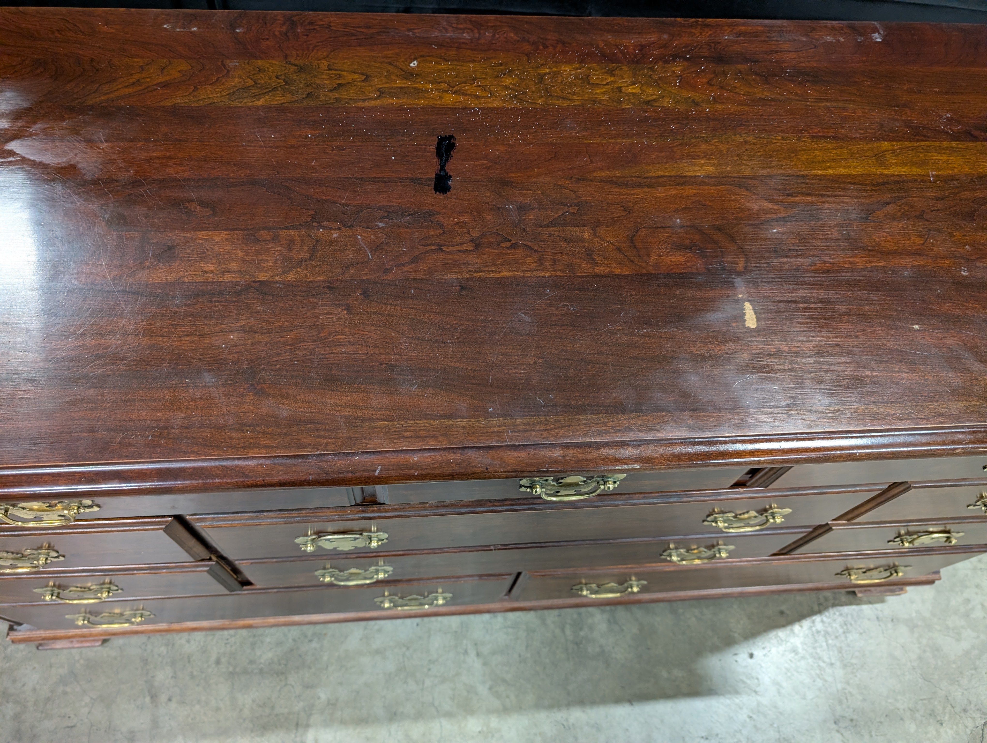 Traditional Dark Wood Dresser with Brass Bail Pulls