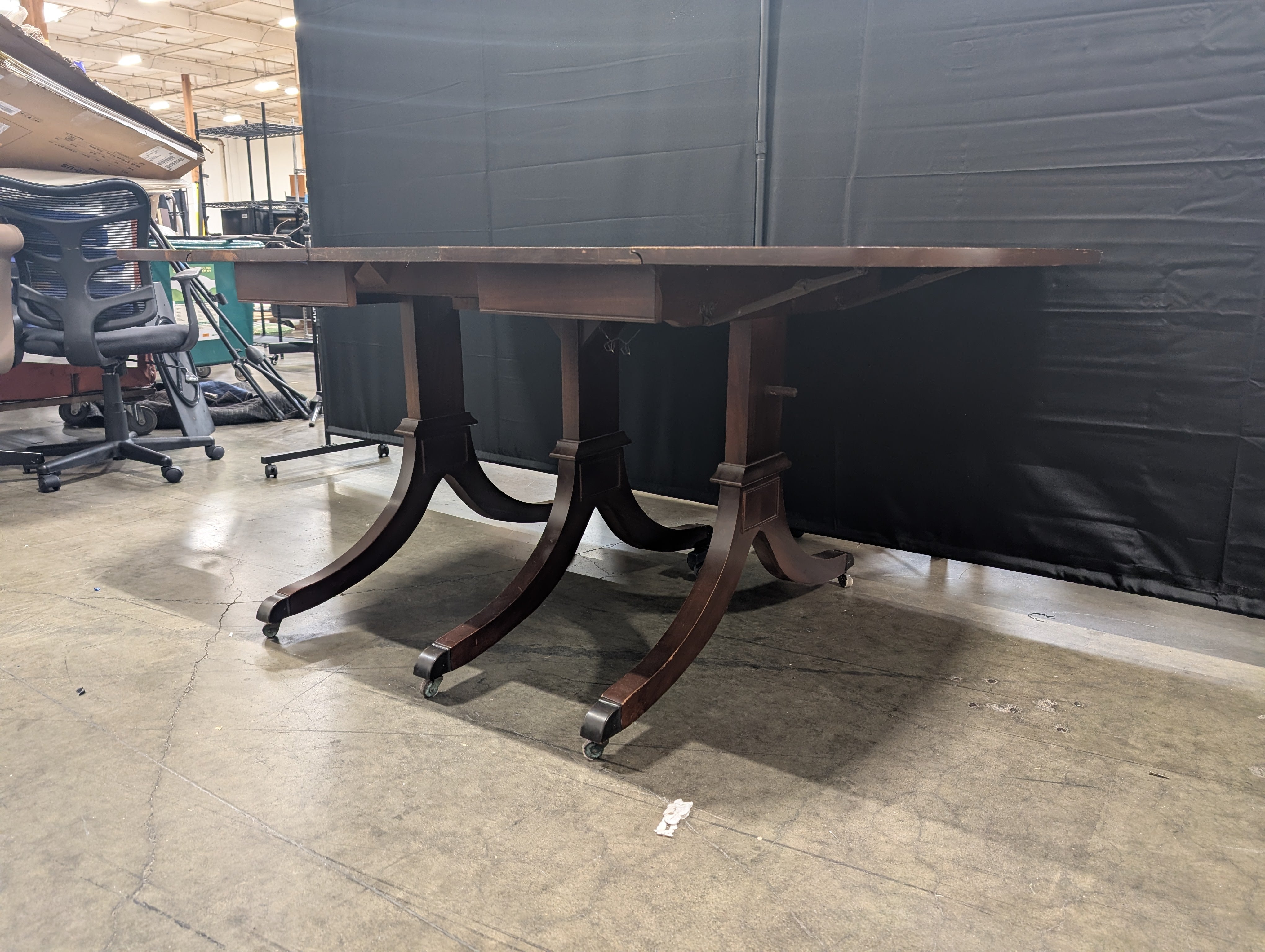 Traditional Dark Wood Drop-Leaf Game Table with Red Top