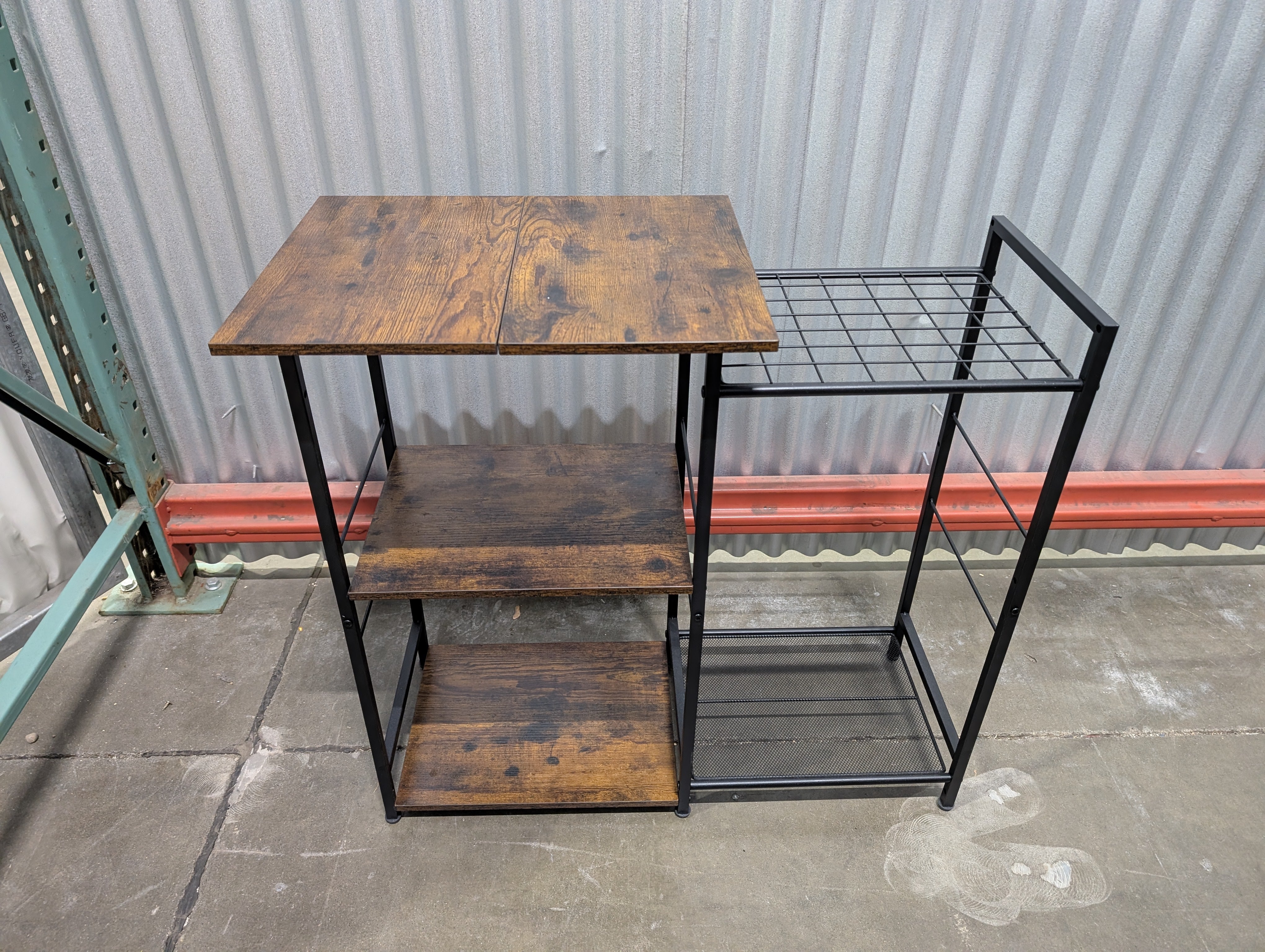 Rustic Dark Wood 3-Tier Shelf with Black Metal Frame