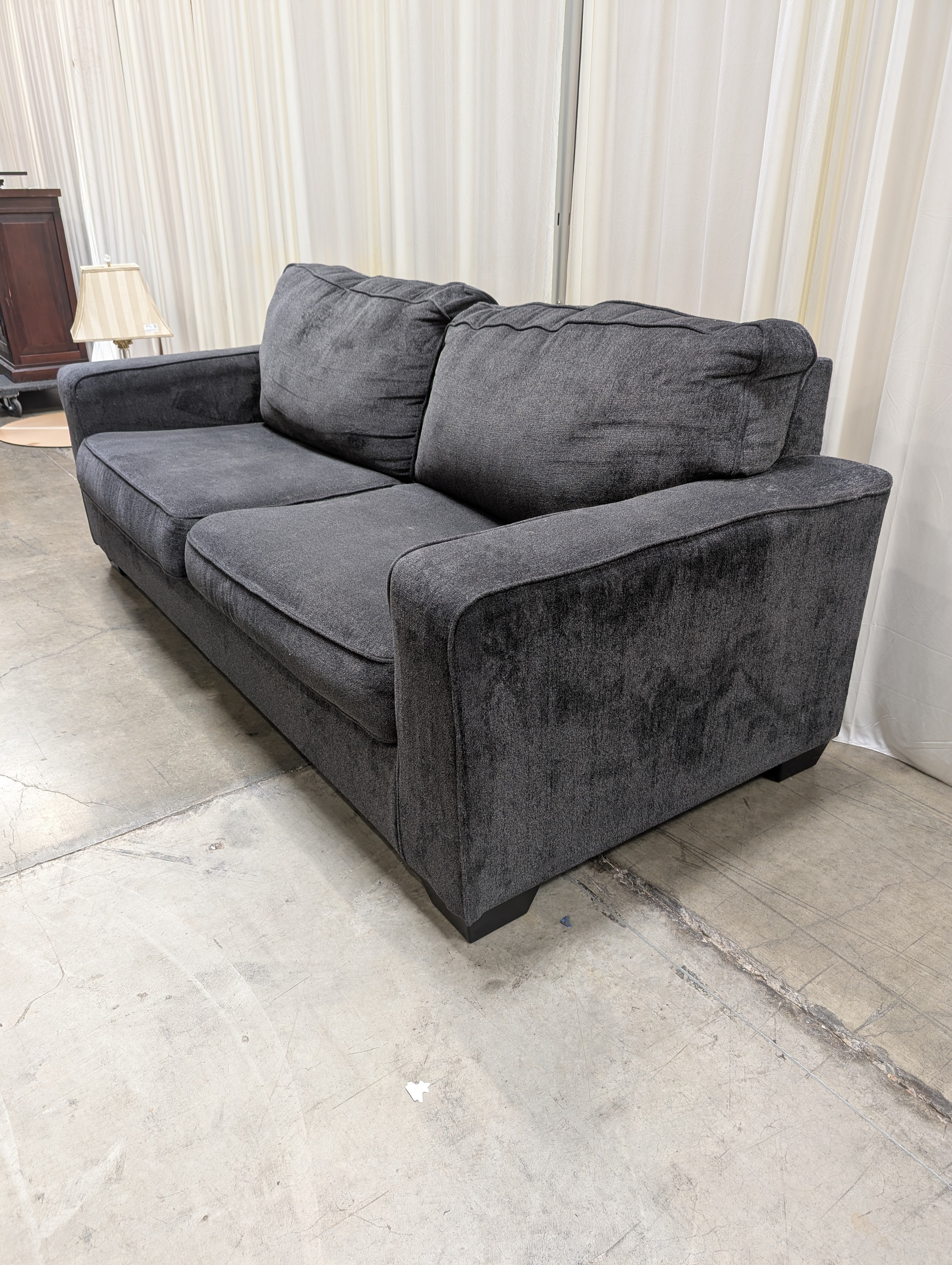 Grey Upholstered Couch with Square Arms