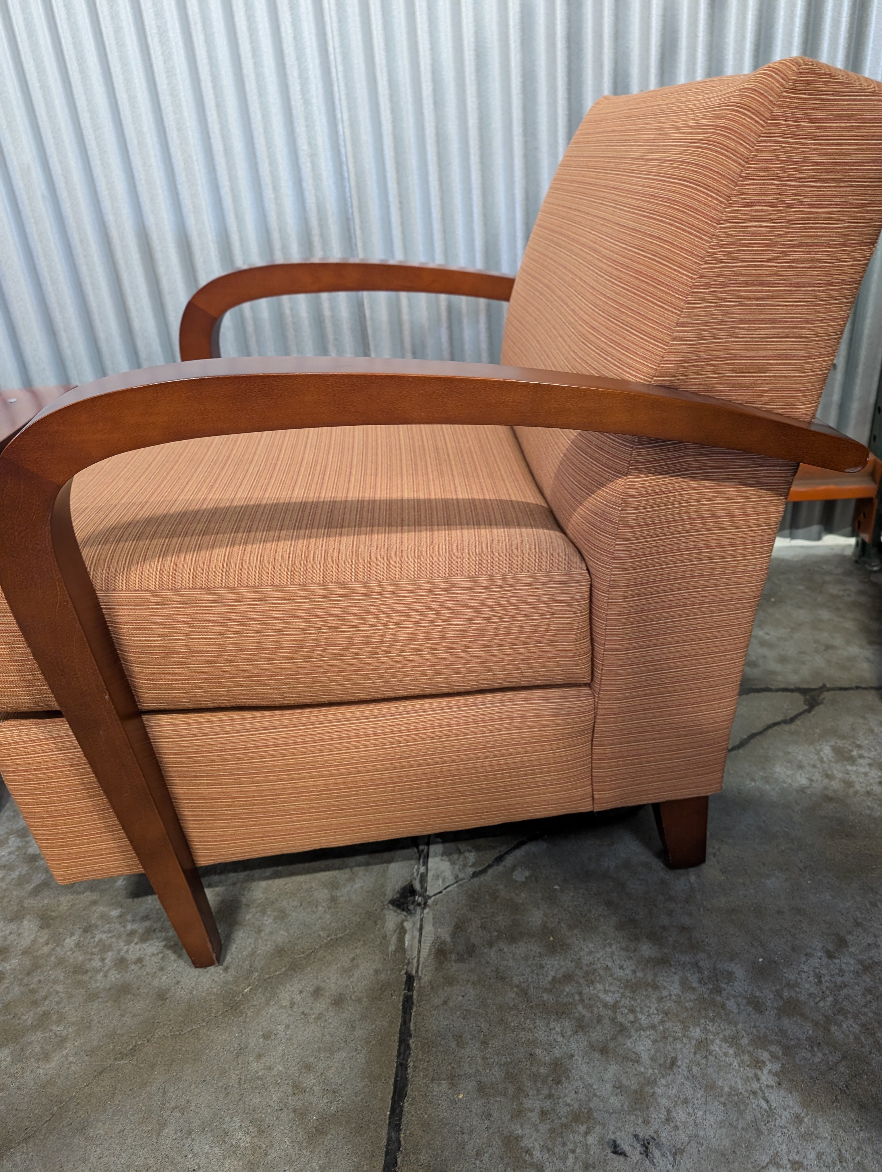 Warehouse sale-- Mid-Century Style Upholstered Club Chair with Curved Wood Arms