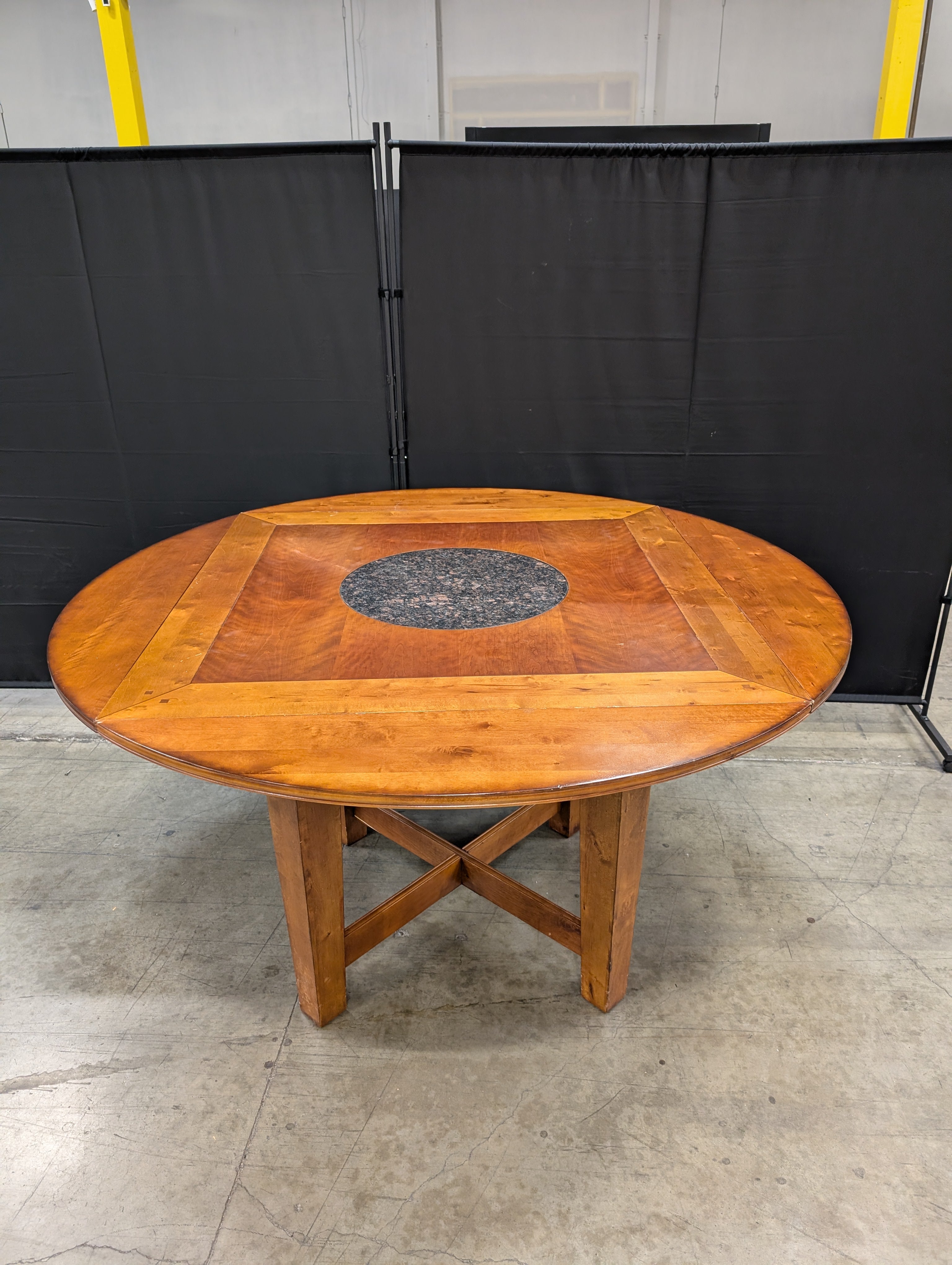 Cherry Finish Wood Dining Table with Round Granite TurnTable