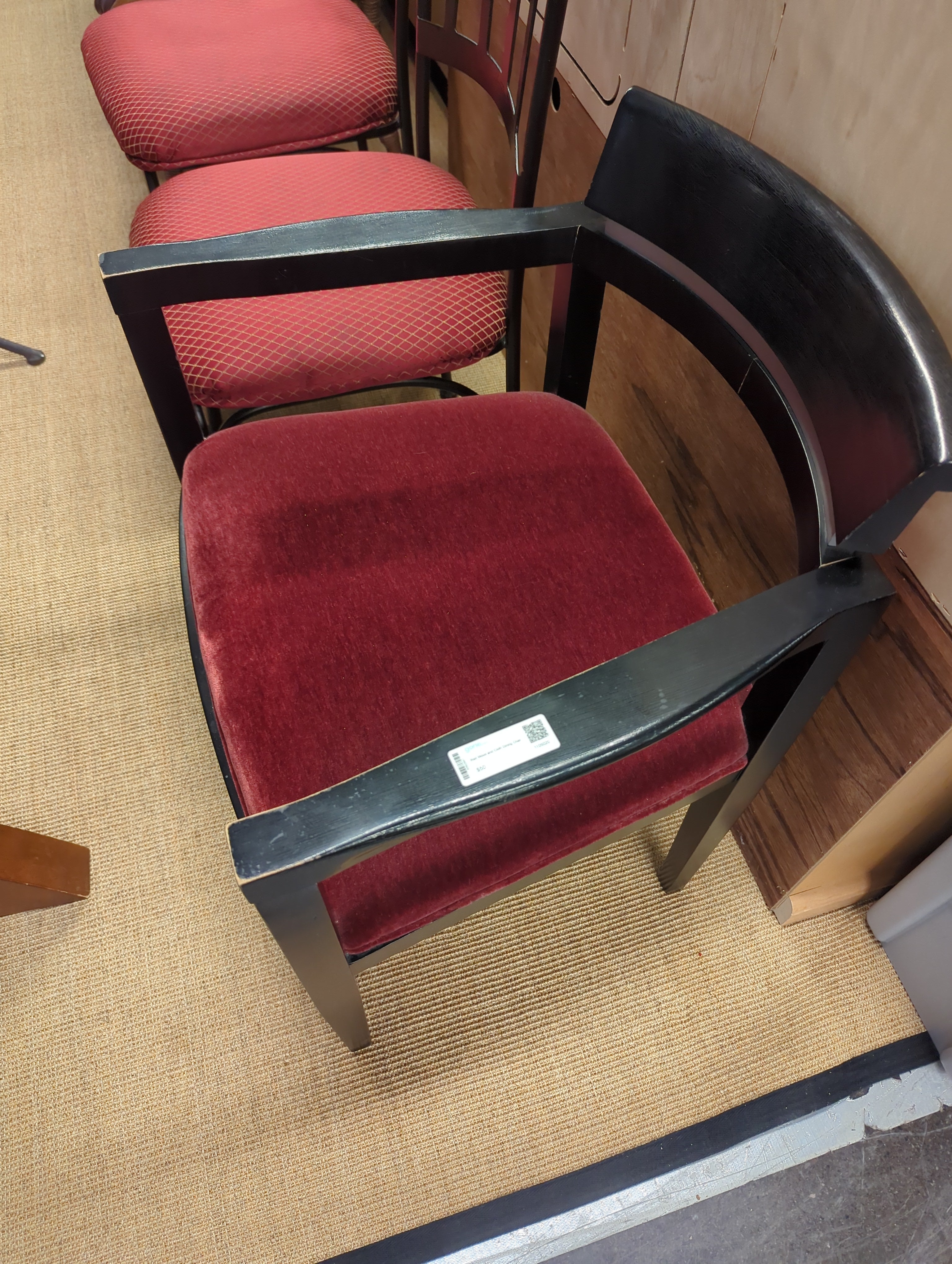 Red Wood and Cloth Dining Chair