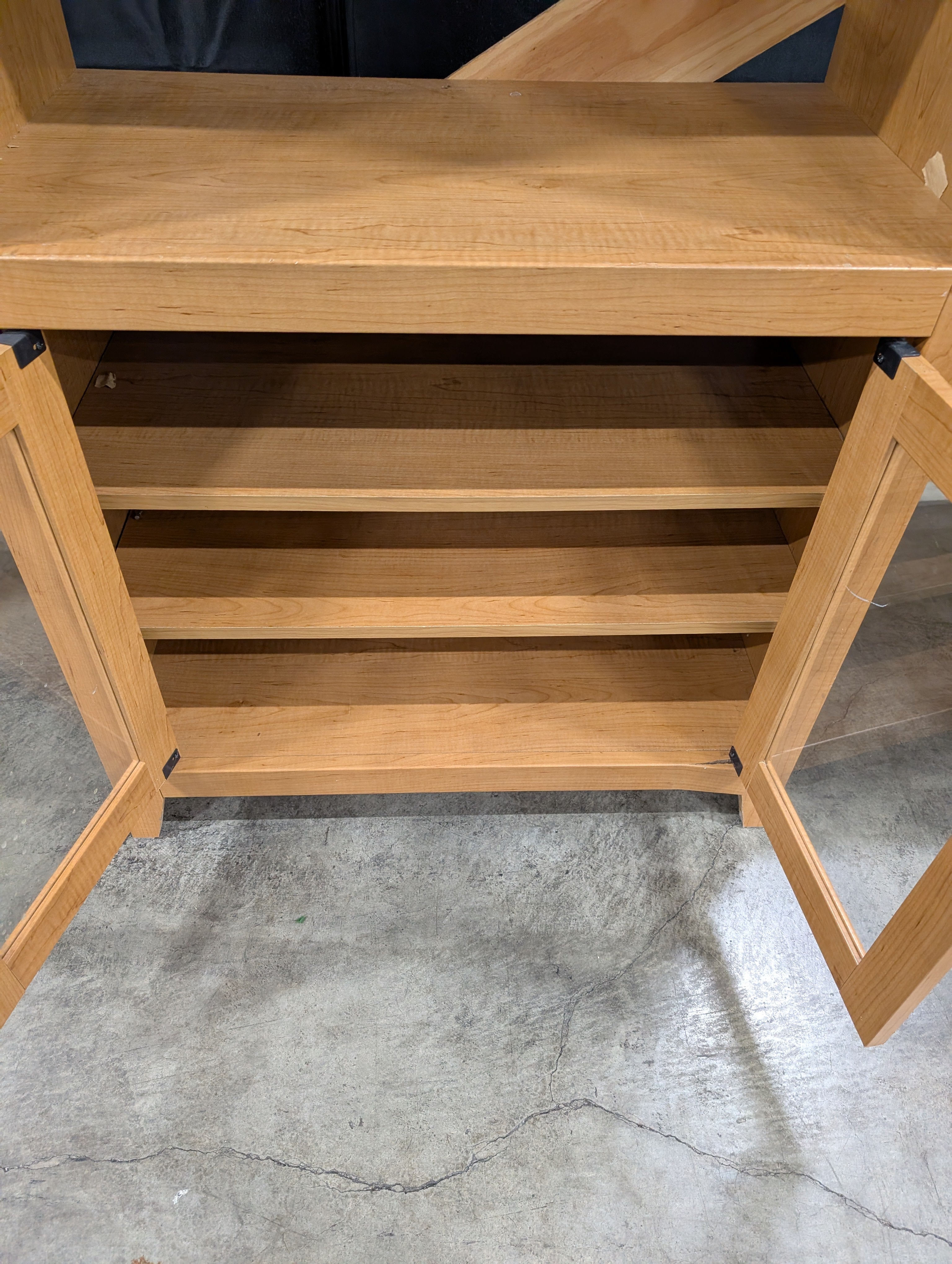 Wooden Bookcase with Open Shelves and Glass-Door Storage Cabinet
