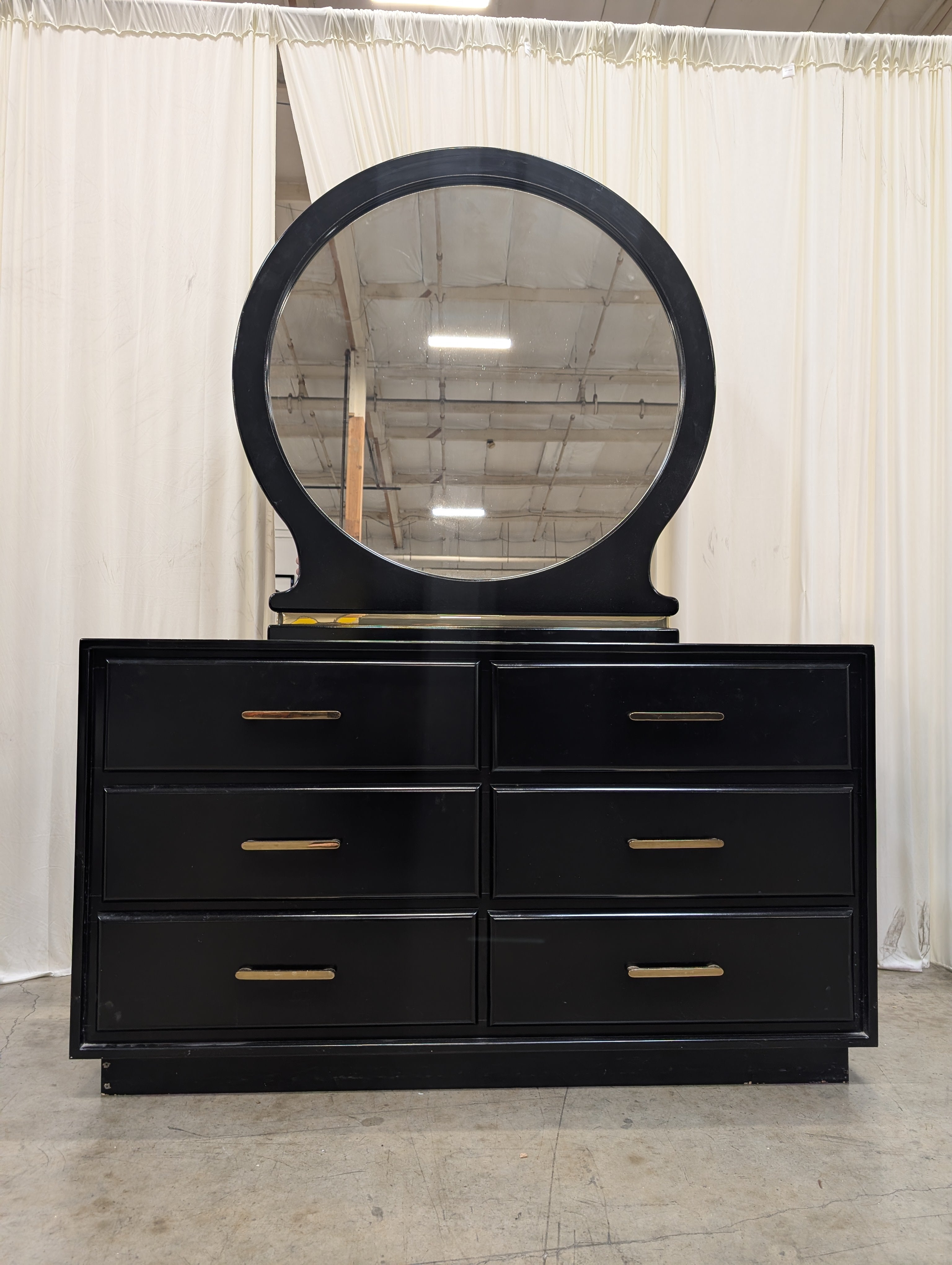 Contemporary Black Multi-Drawer Storage Cabinet with Gold Tone Pulls