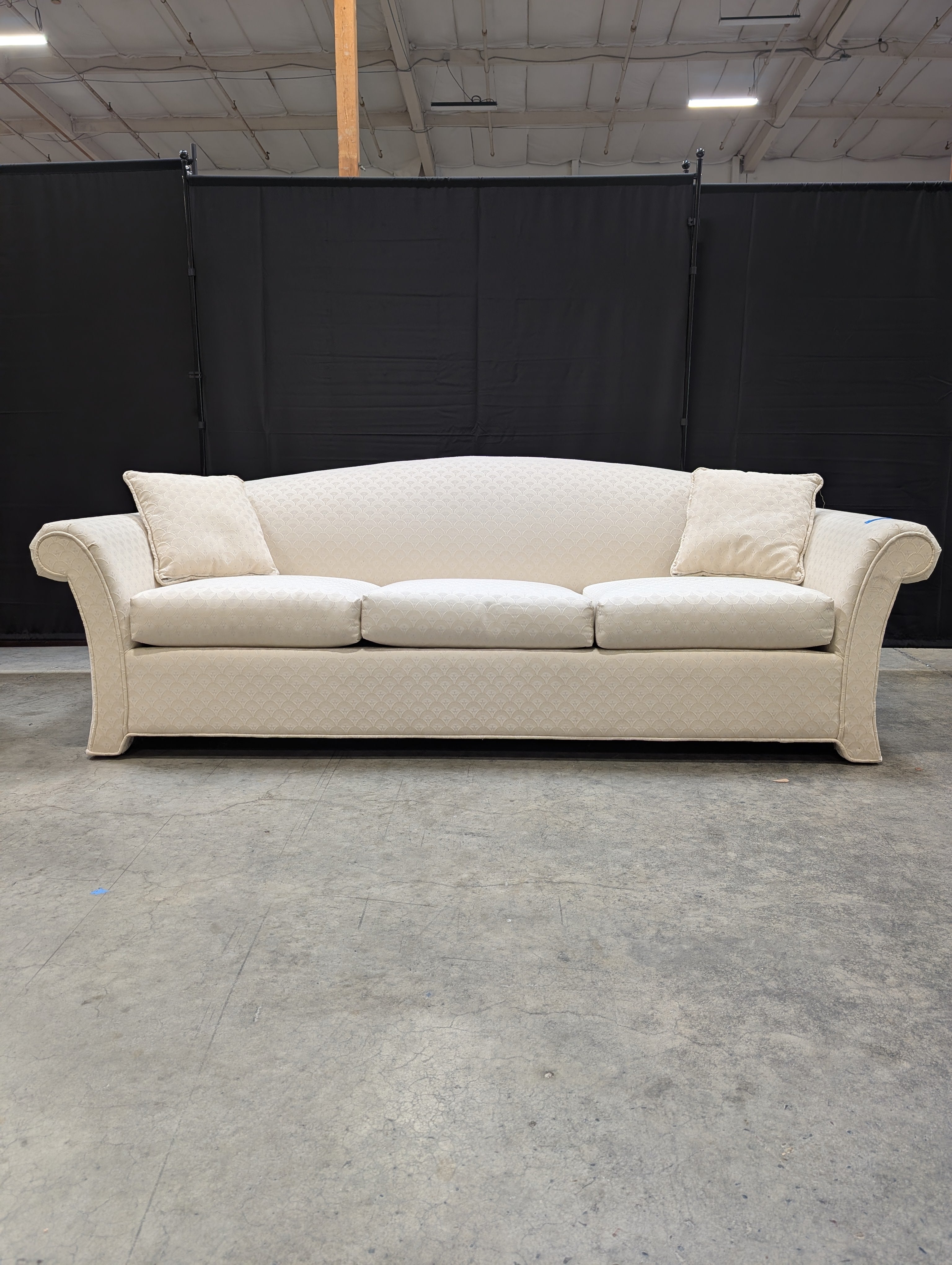 Cream Patterned Upholstered Sofa with Rolled Arms