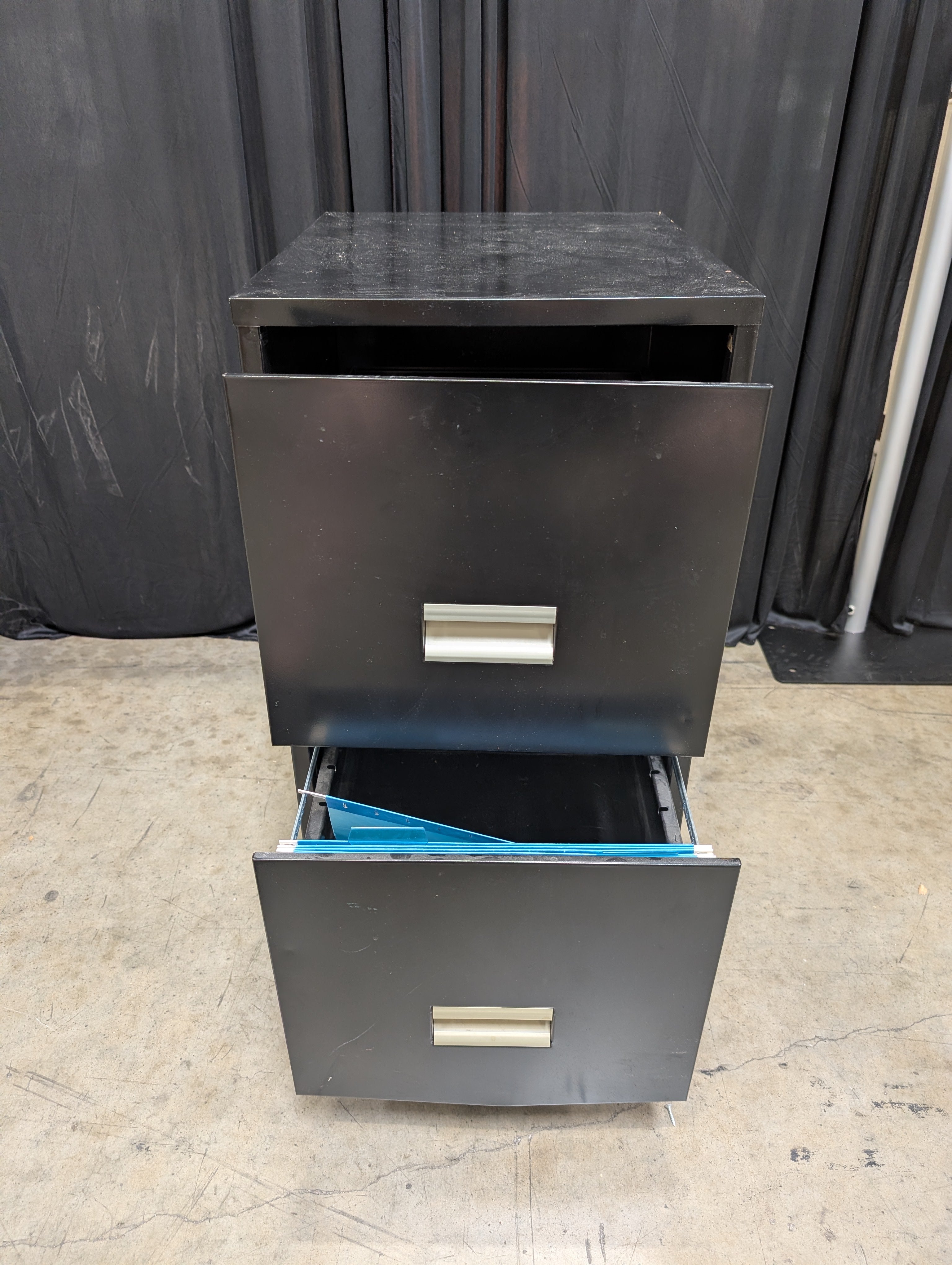 Black Two-Drawer Filing Cabinet with Silver Handles