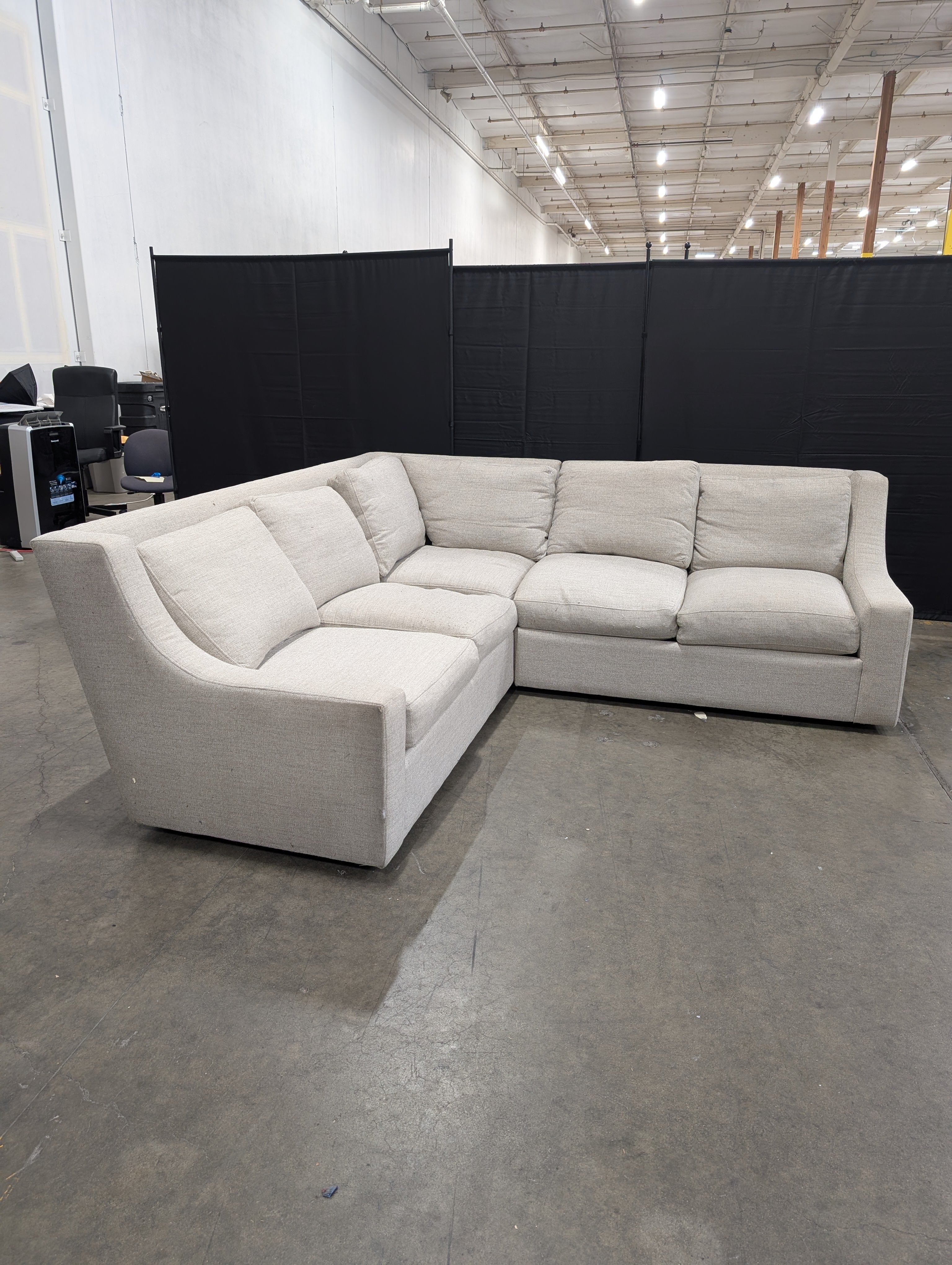 Light Gray Sectional Couch with Track Arms