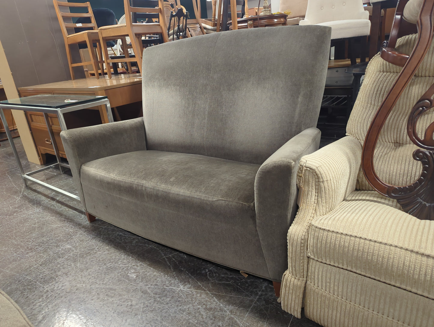David Edward Love Seat - Gray Velvet Tall Backrest