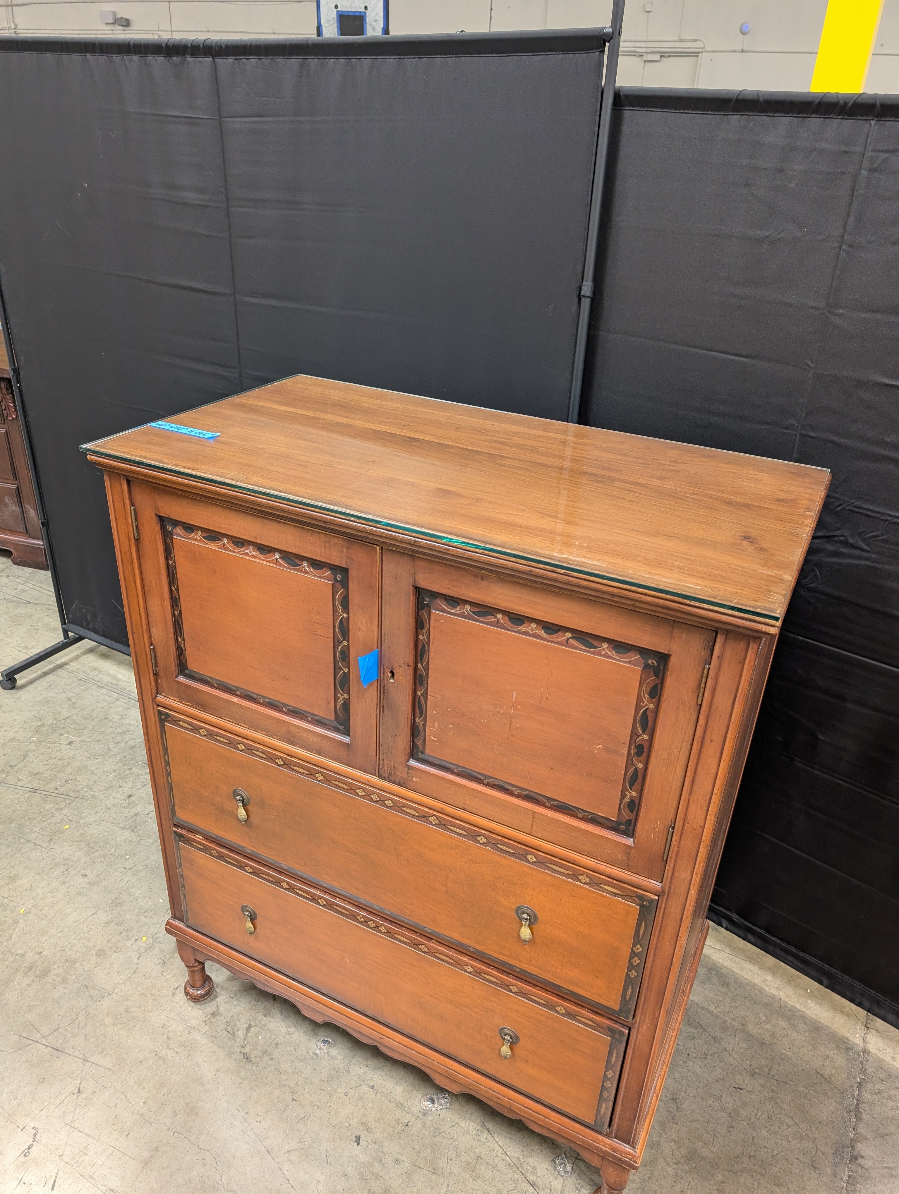 Traditional Cherry Tone Wood Armoire with Inlay