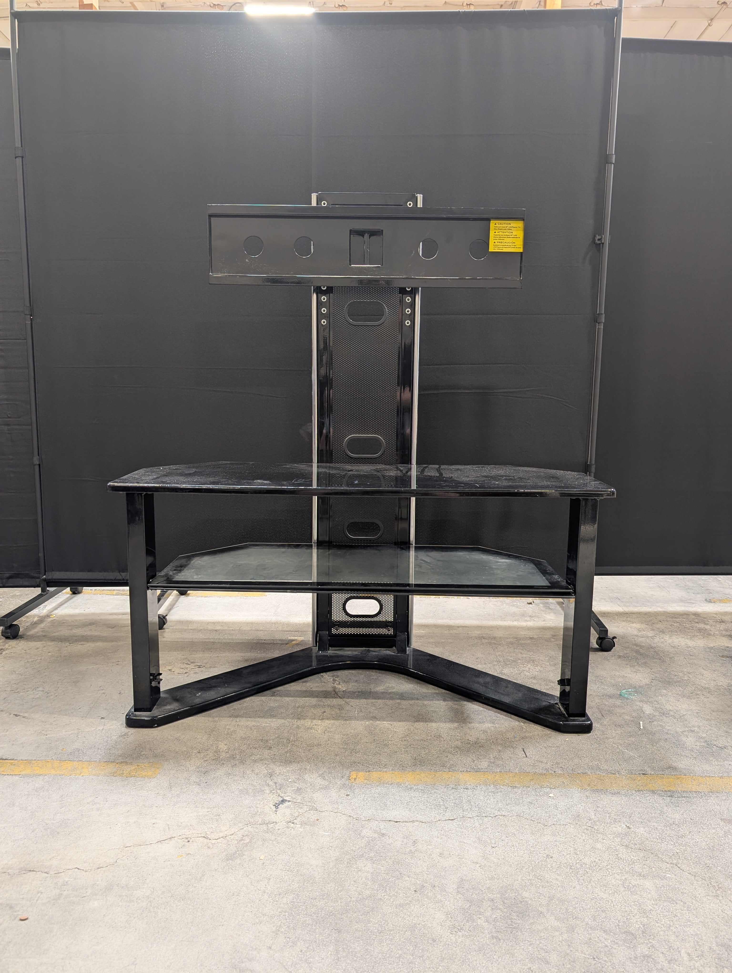 Modern Black Glass Media Console with Shelves