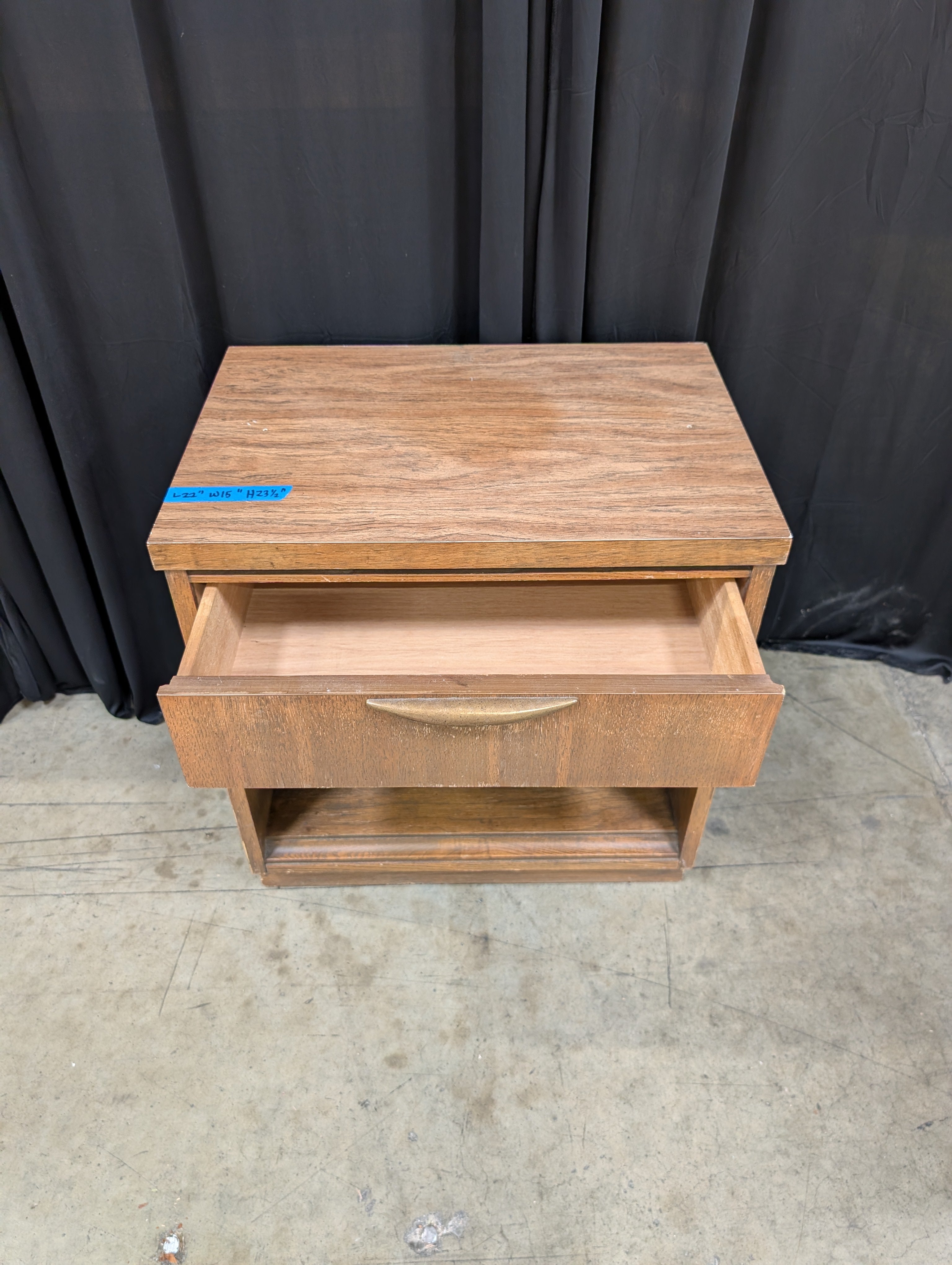 Medium Brown Wood Nightstand with Open Shelf