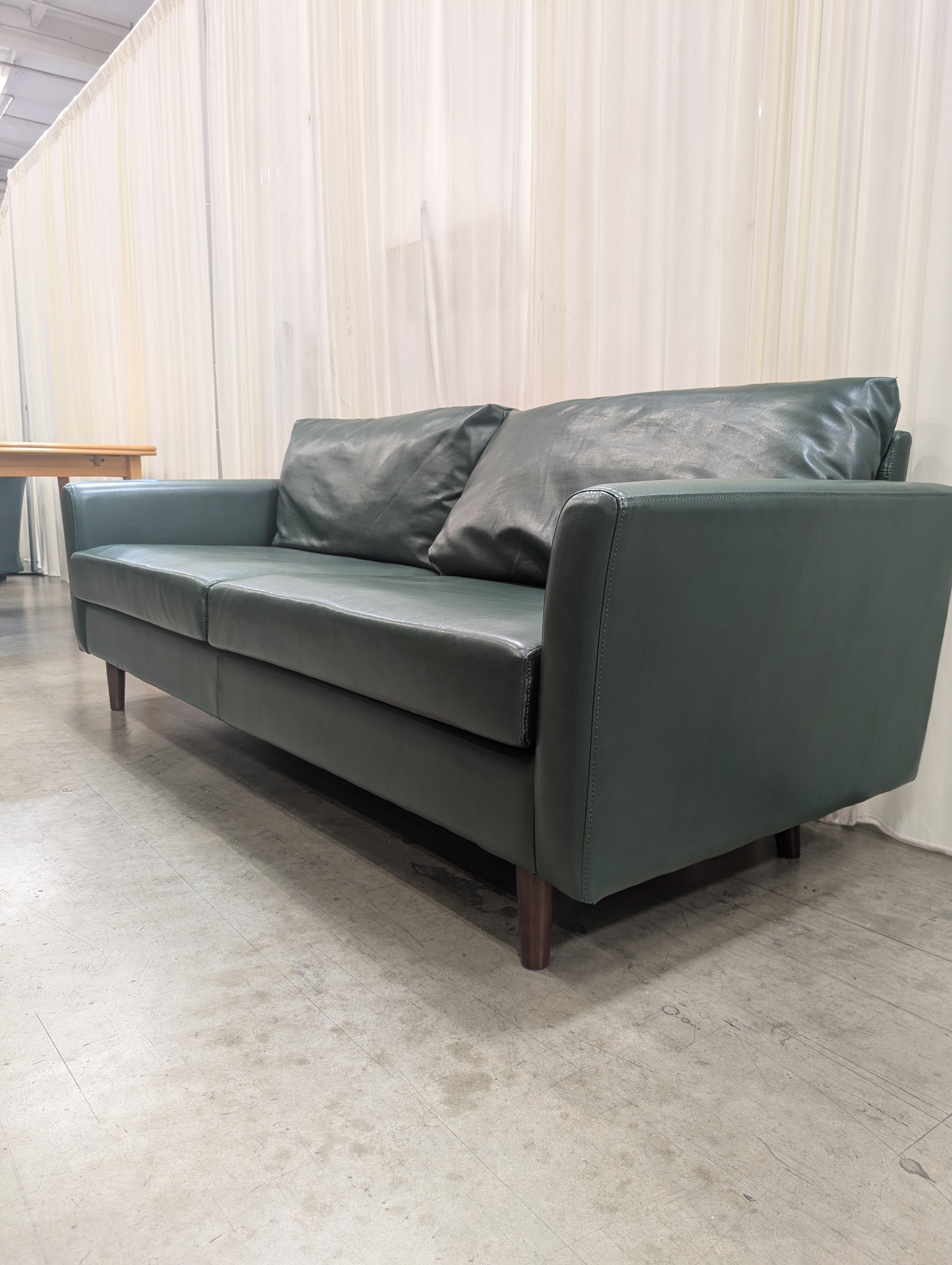 Hunter Green Mid-Century Couch in Faux Leather