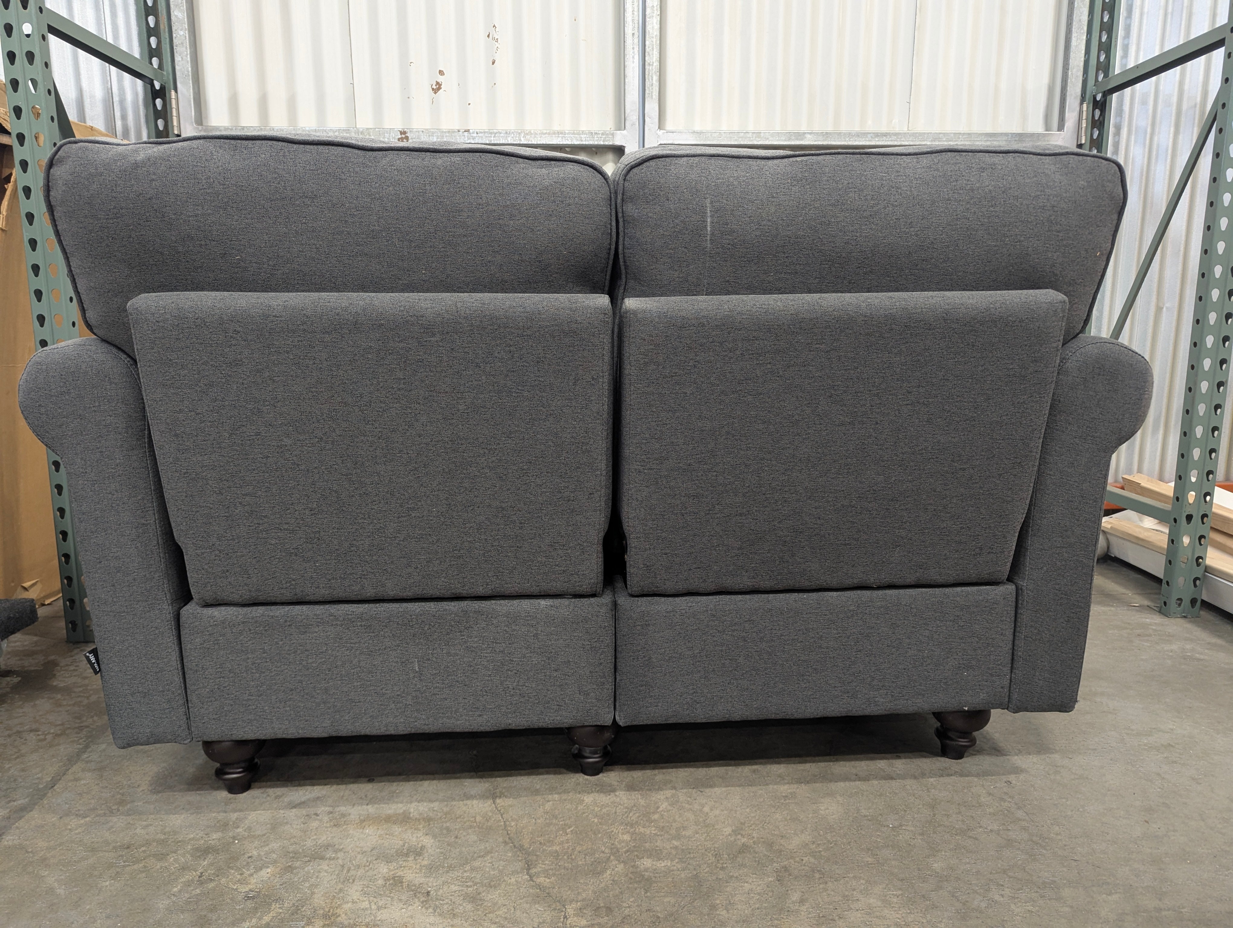 Dark Gray Fabric Loveseat with Nailhead Trim