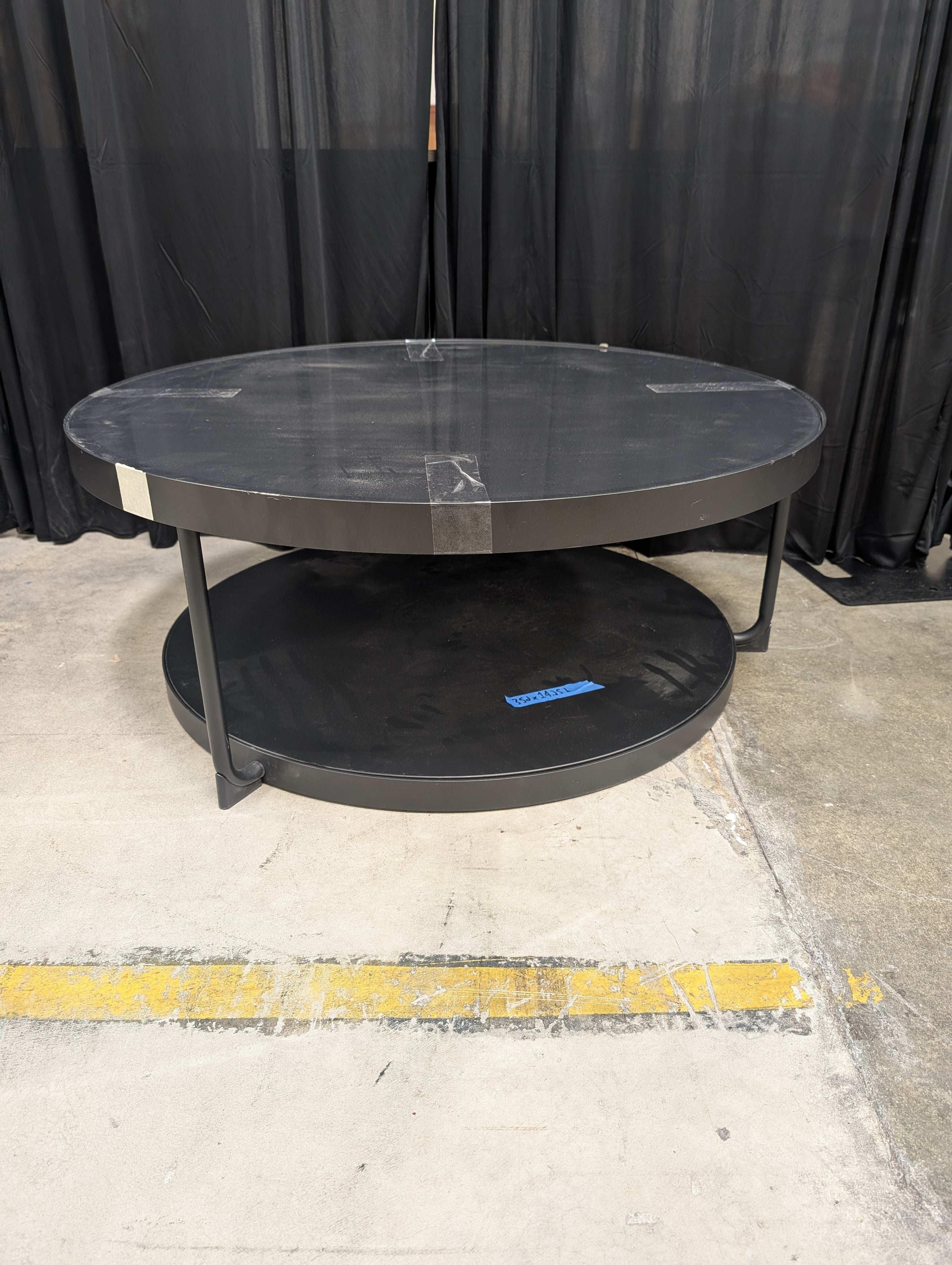 Round Glass top Coffee Table with Dark Metal Base