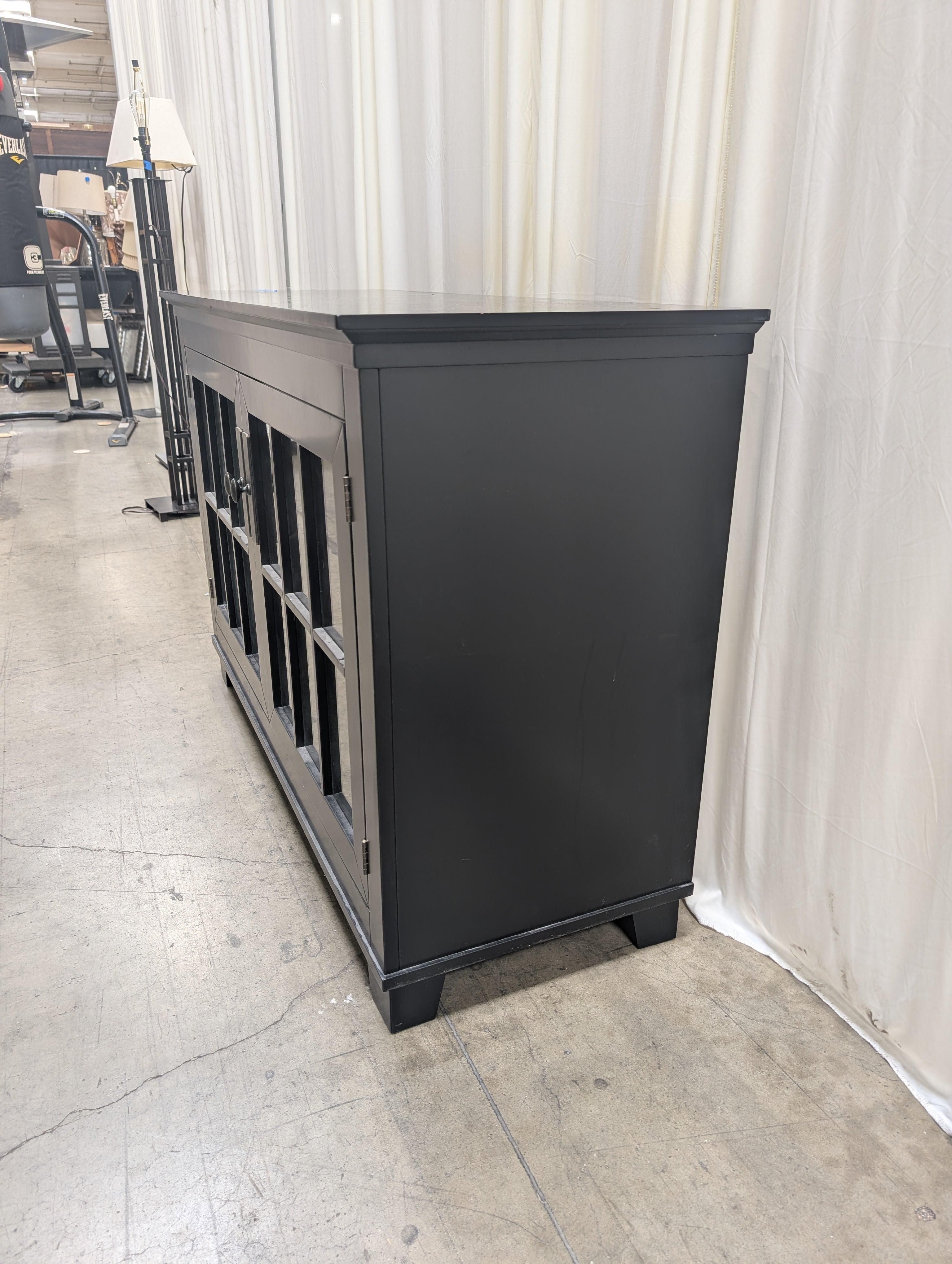 Black Wood TV Stand with Glass Doors