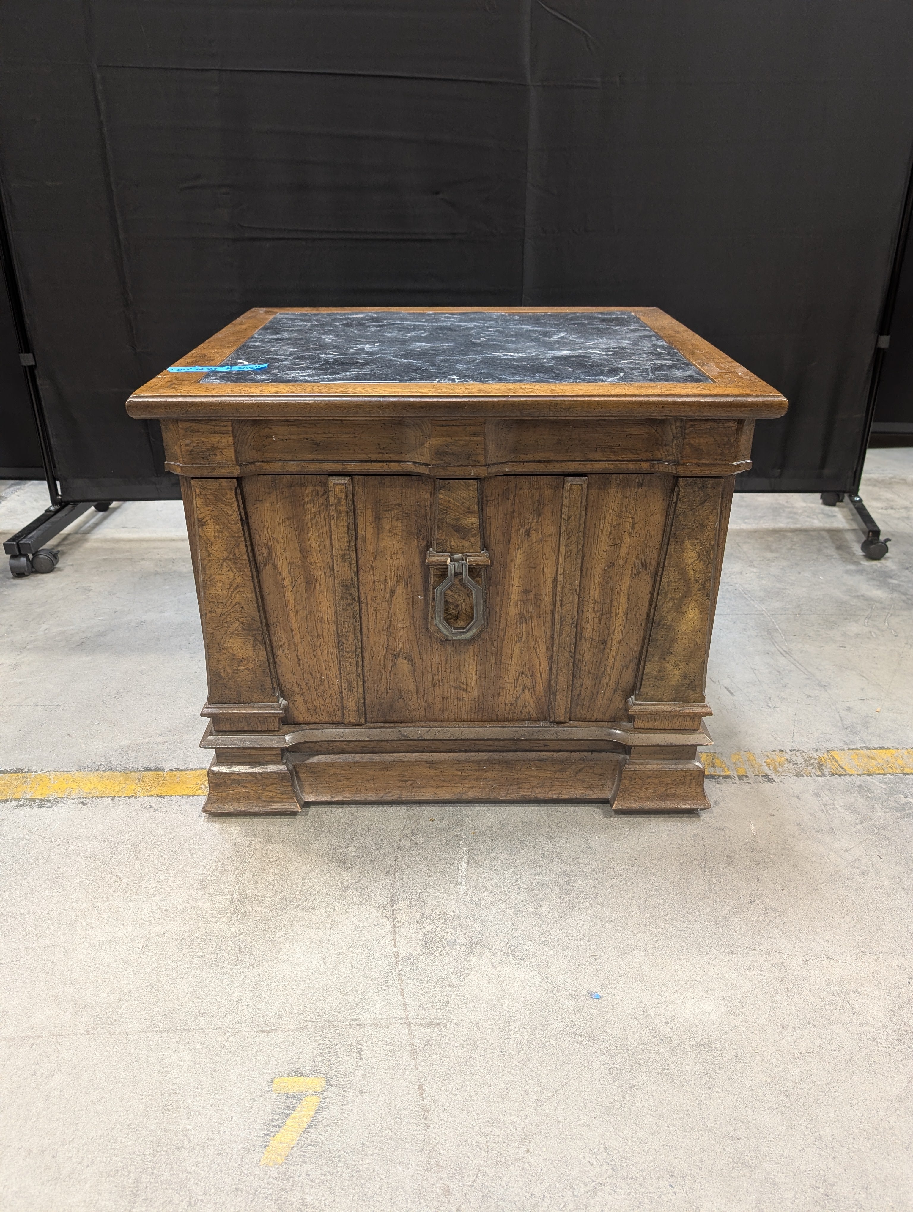 Dark Wood Cabinet End Table with Marble Top