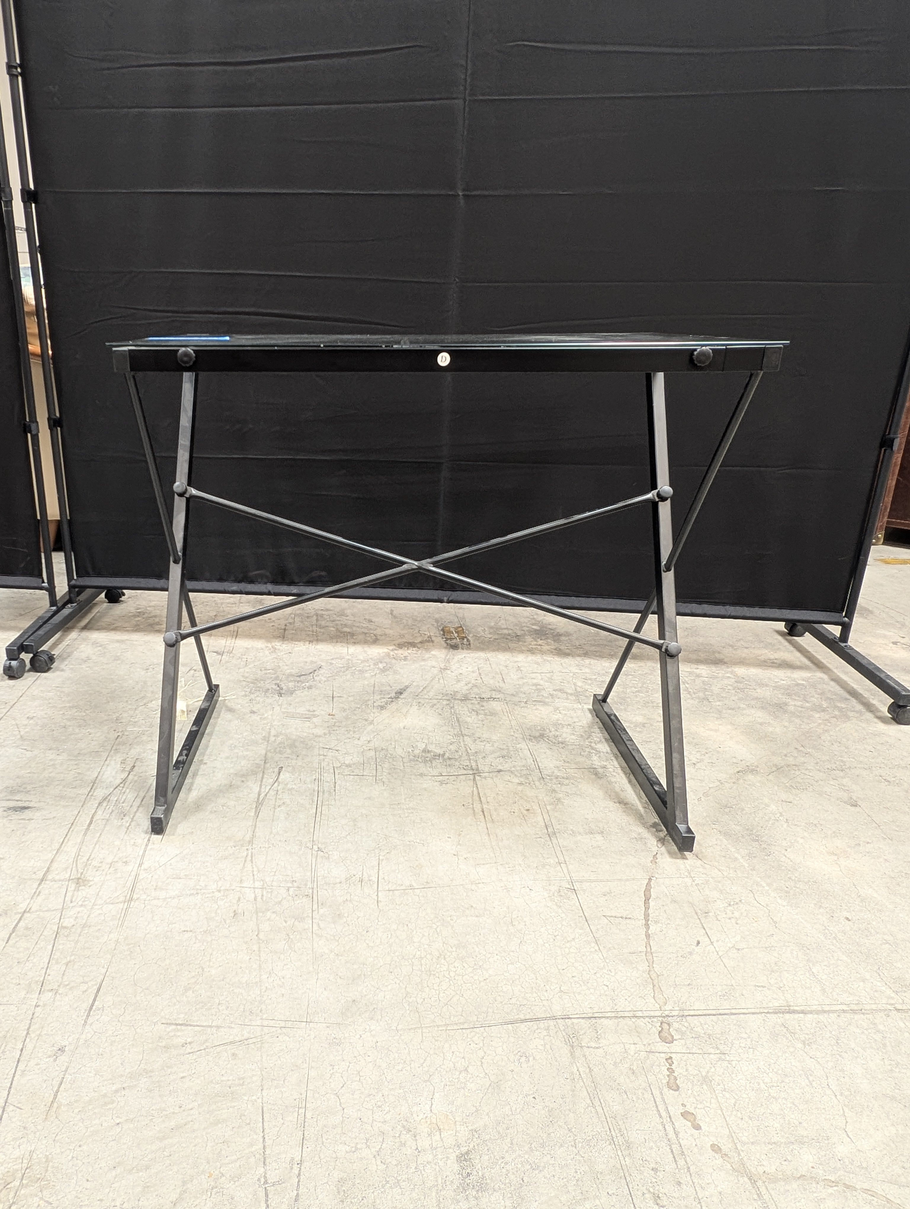 Contemporary Glass Top Corner Desk with Metal Frame
