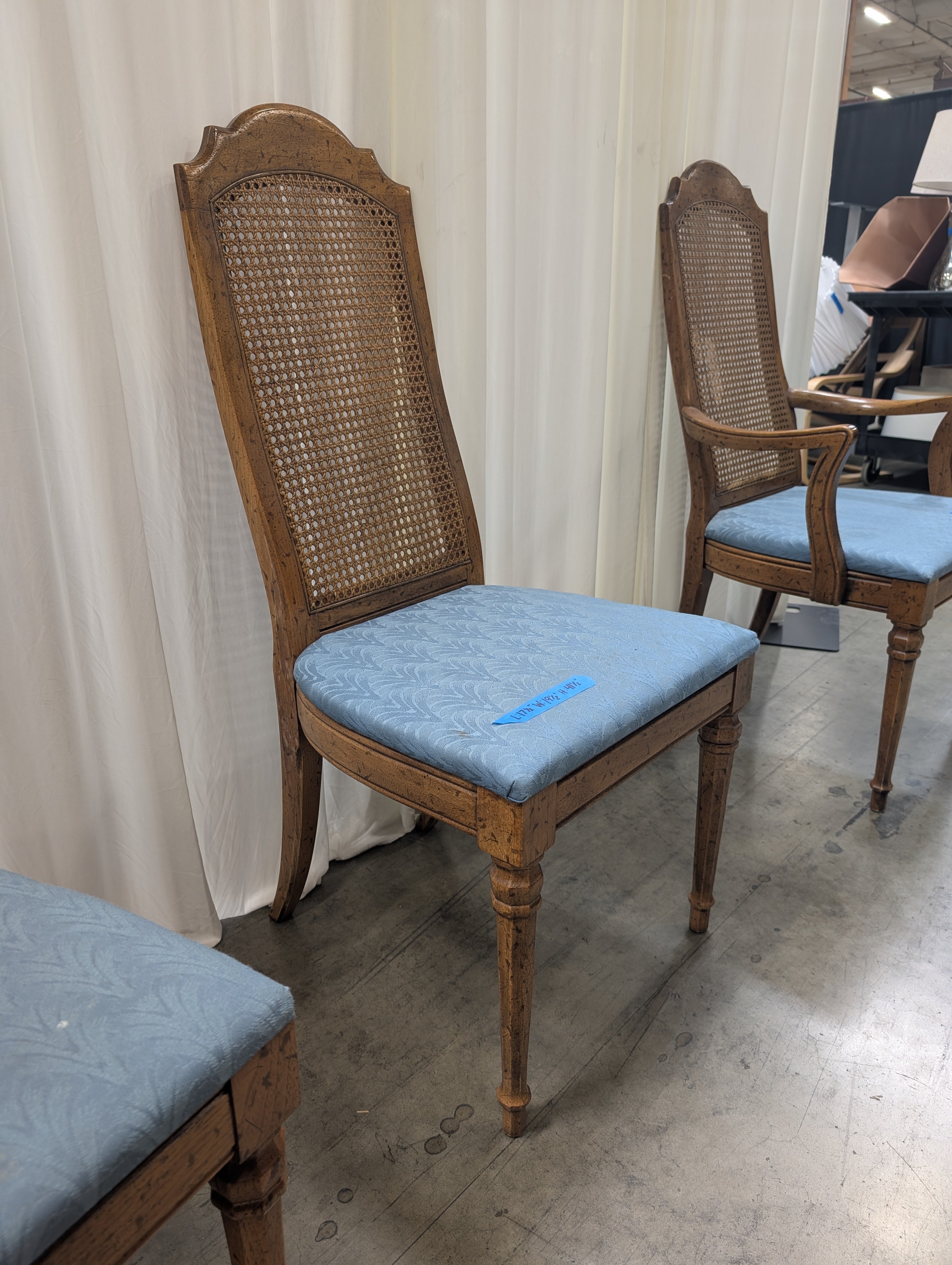 Vintage French Provincial Wood Dining Chairs with Cane Backs