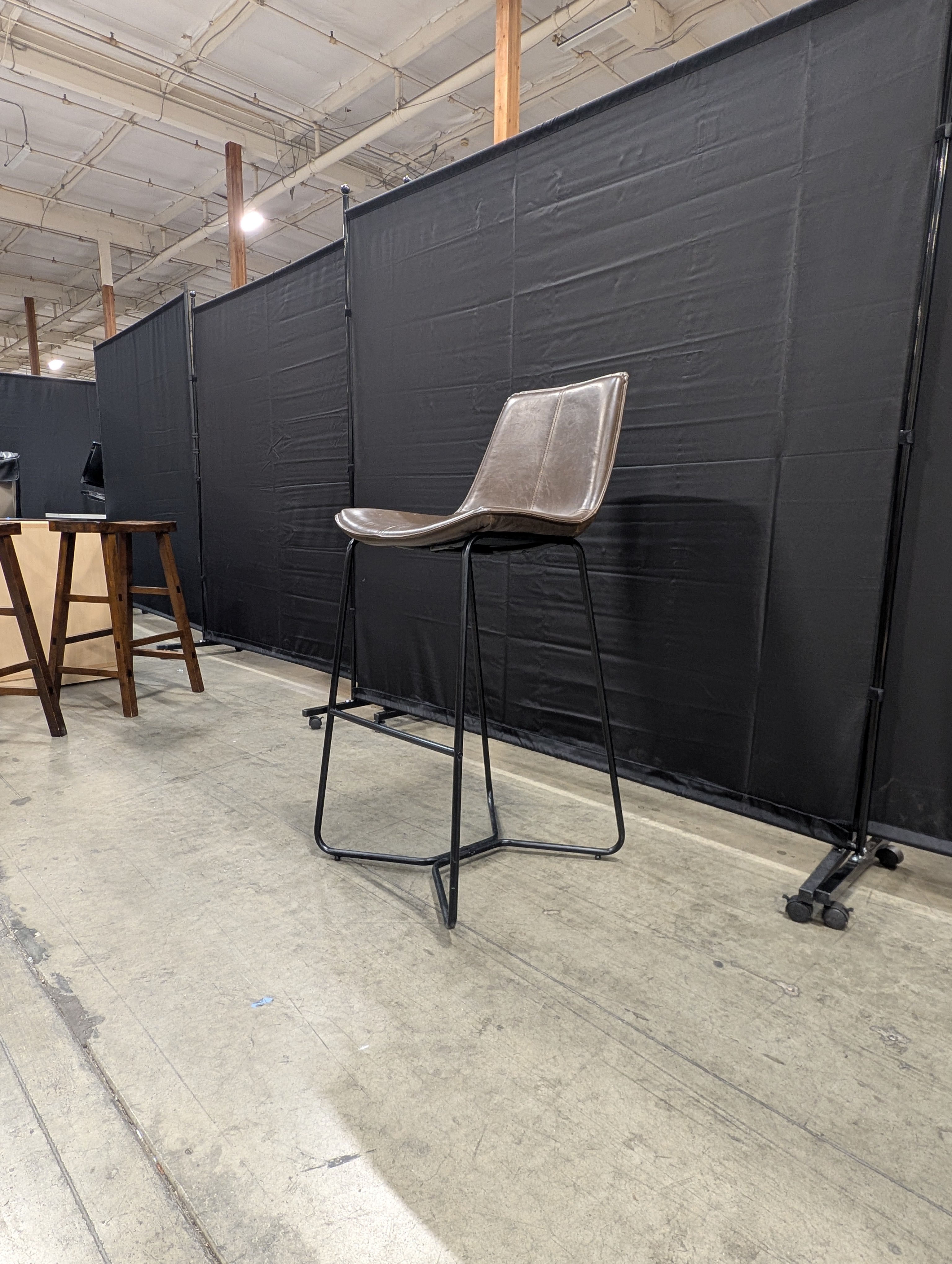 Modern Brown Upholstered Bar Stool with Black Metal Base