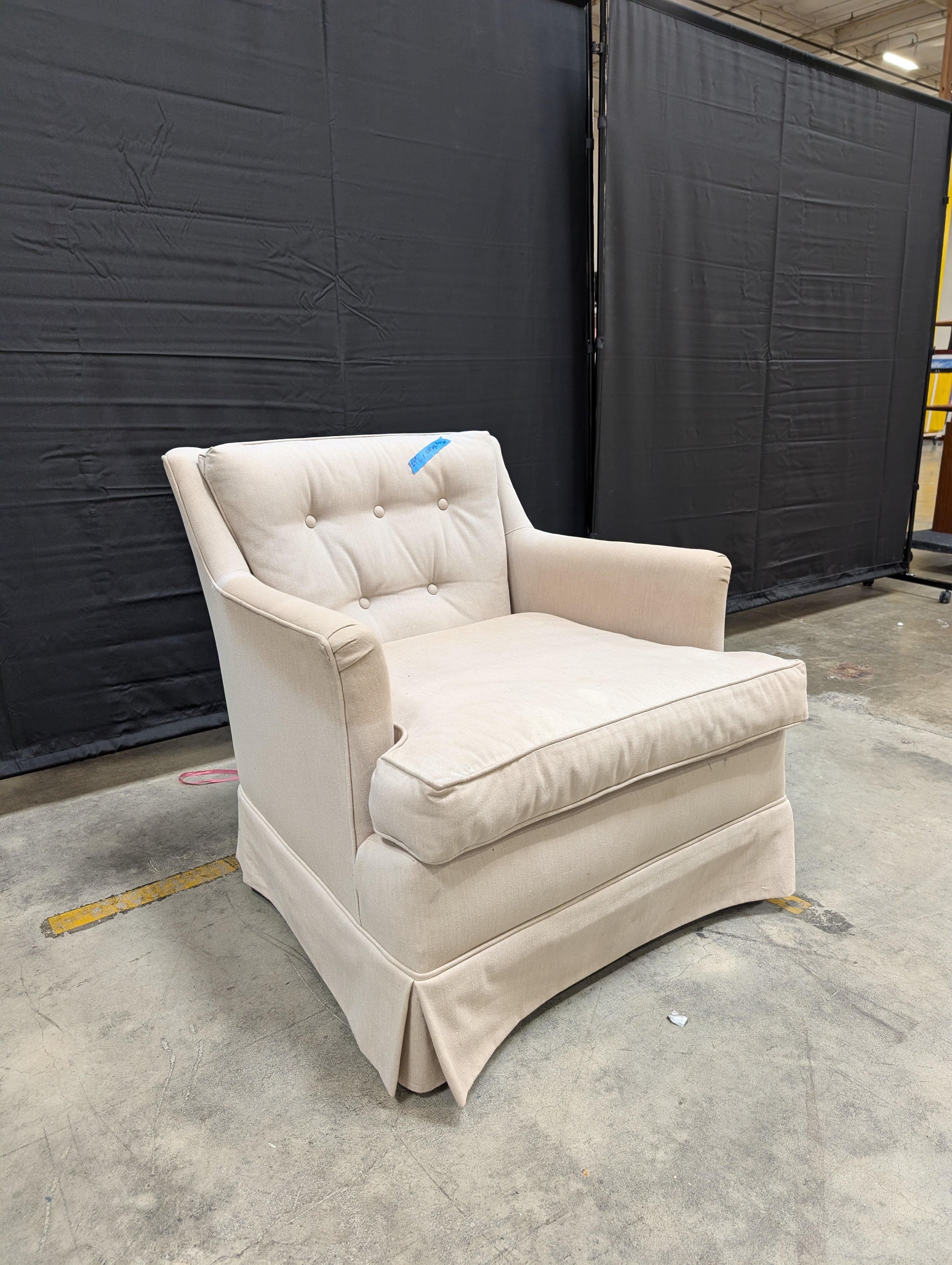 Tufted Beige Fabric Armchair with Rolled Arms