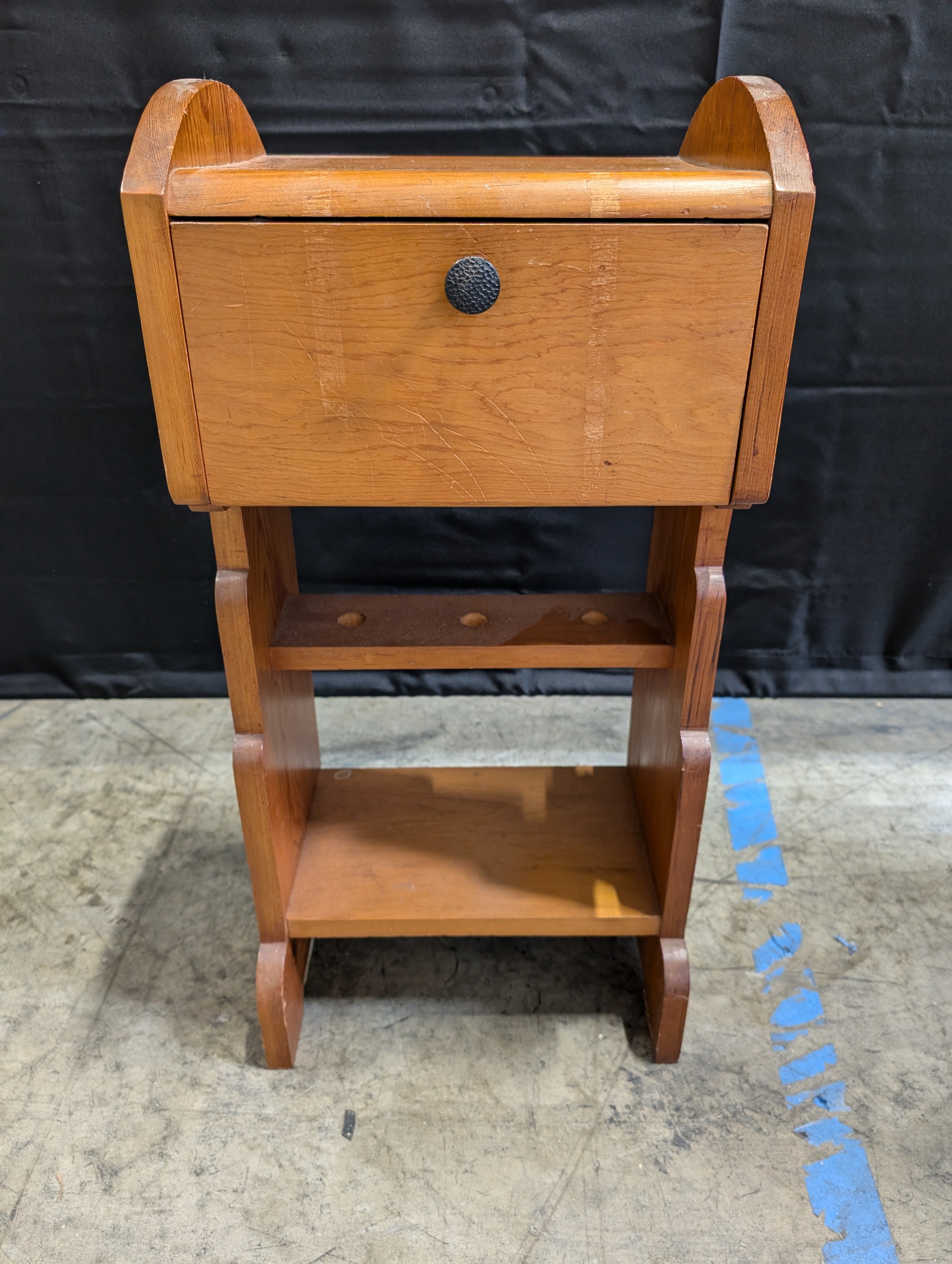 Vintage Wood Accent Table with Drawer and Open Shelves