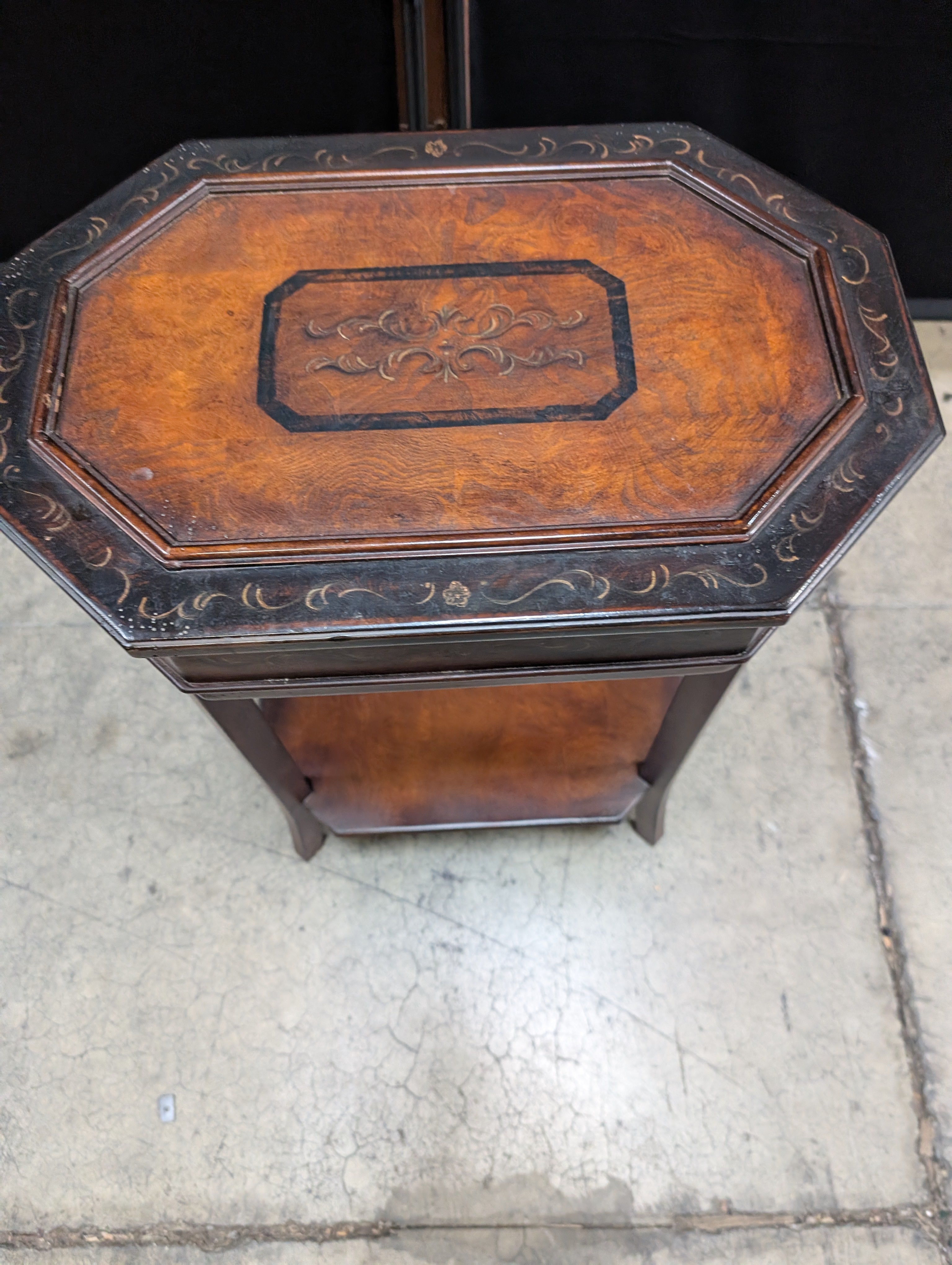 Octagonal Accent Table with Inlaid Wood Top