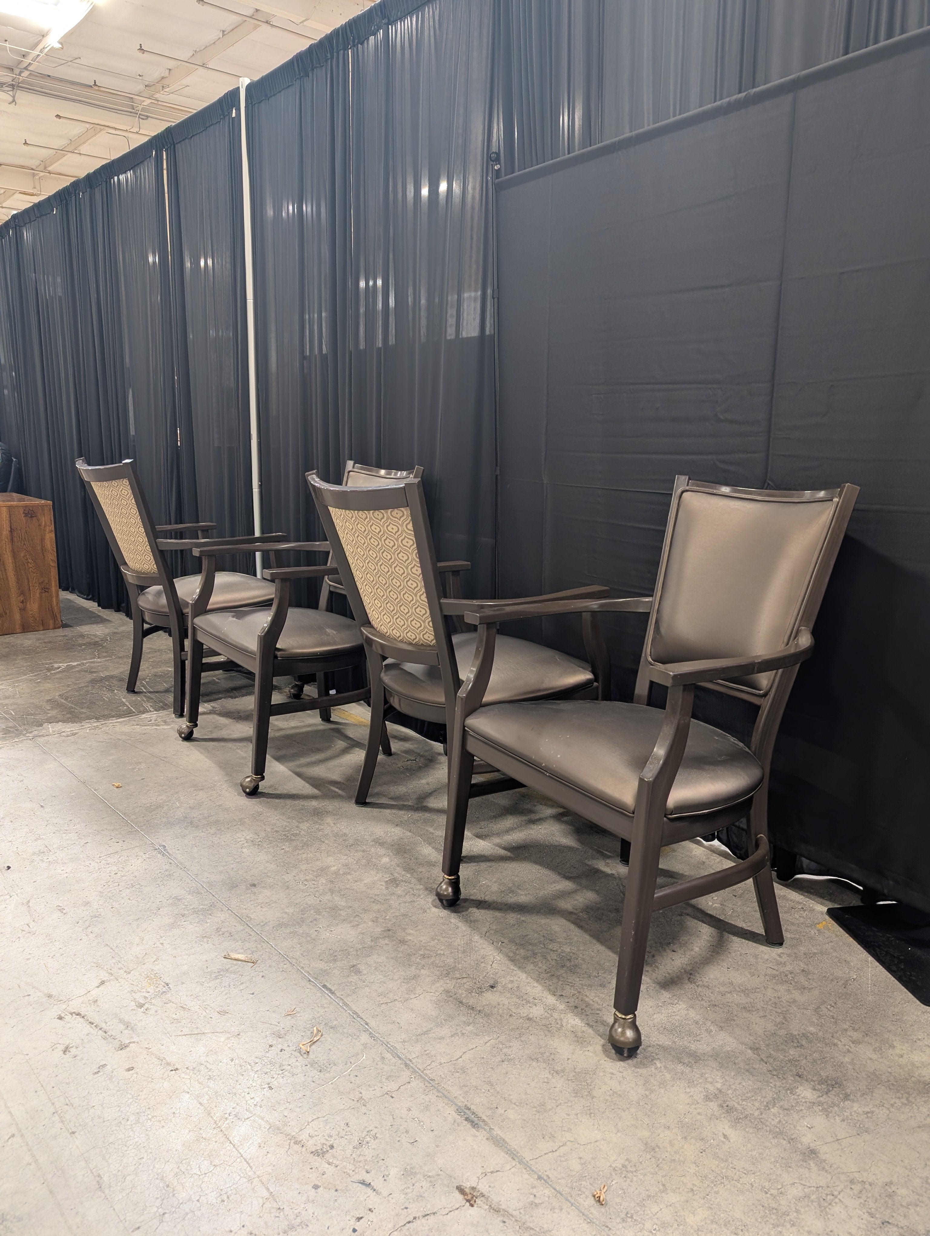 Set of Four Kwalu Dark Wood Frame Club Chair with Upholstered Seat