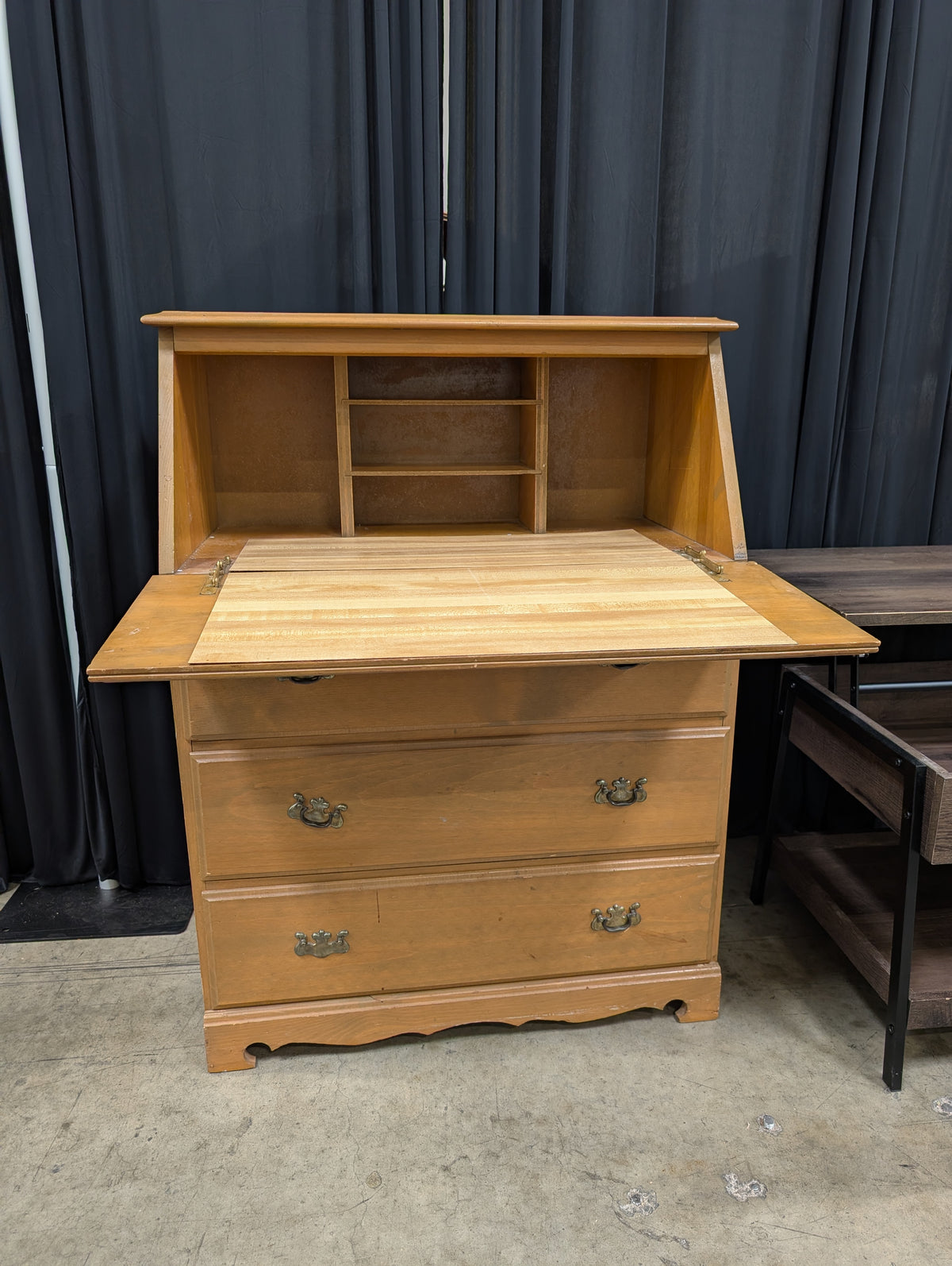 Natural Tone Wood Drop-Front Desk with Three Drawers