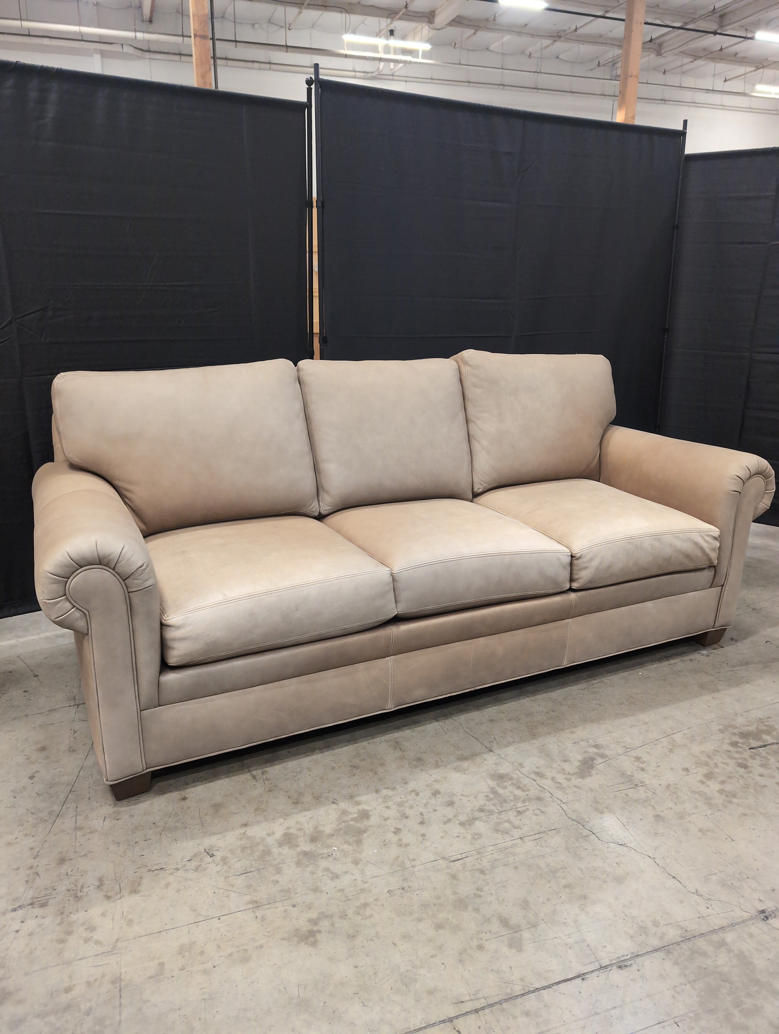 Ethan Allen Leather Sofa with Rolled Arms