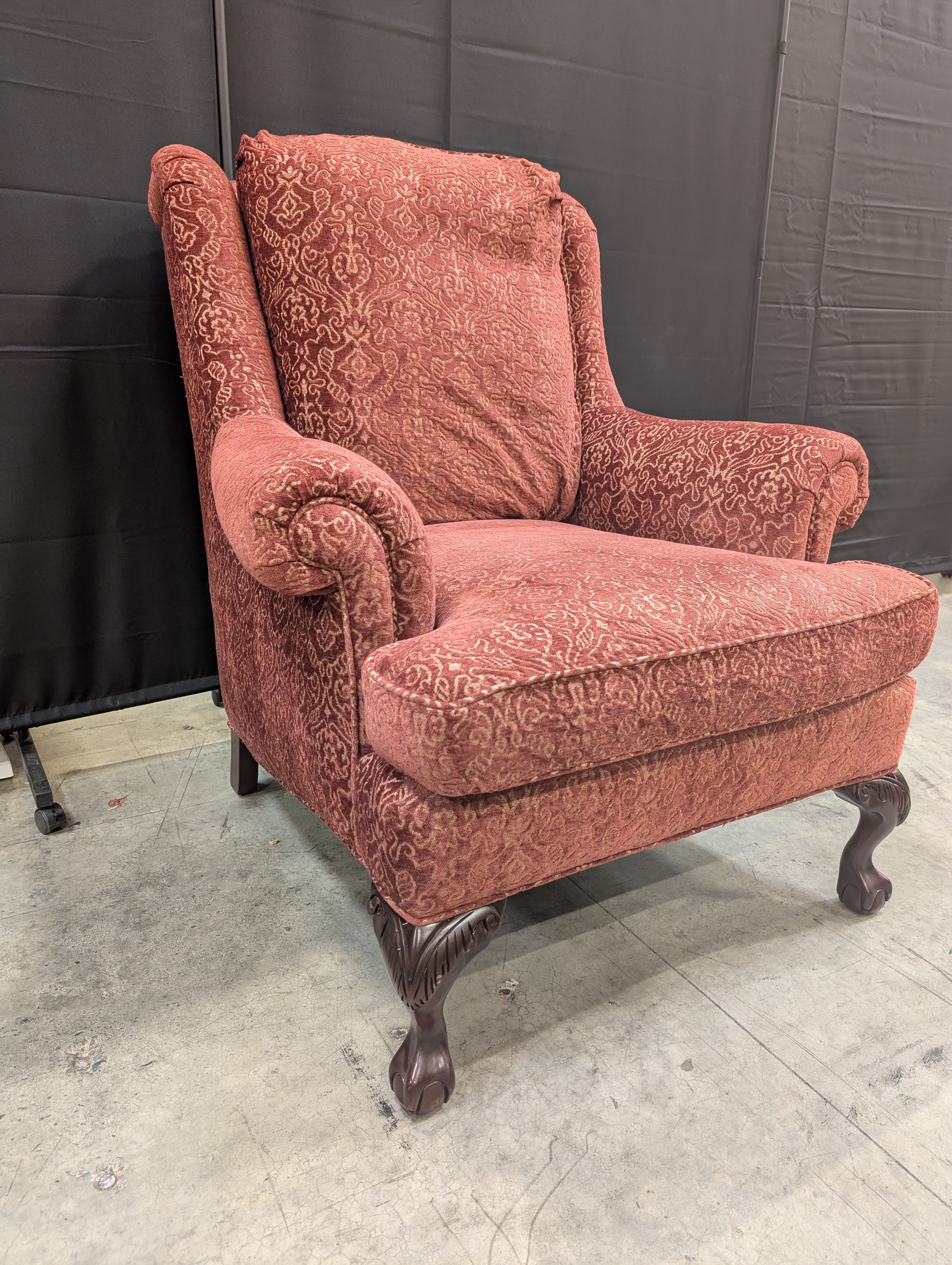 Burgundy Wingback Jessica Charles Armchair with Carved Legs