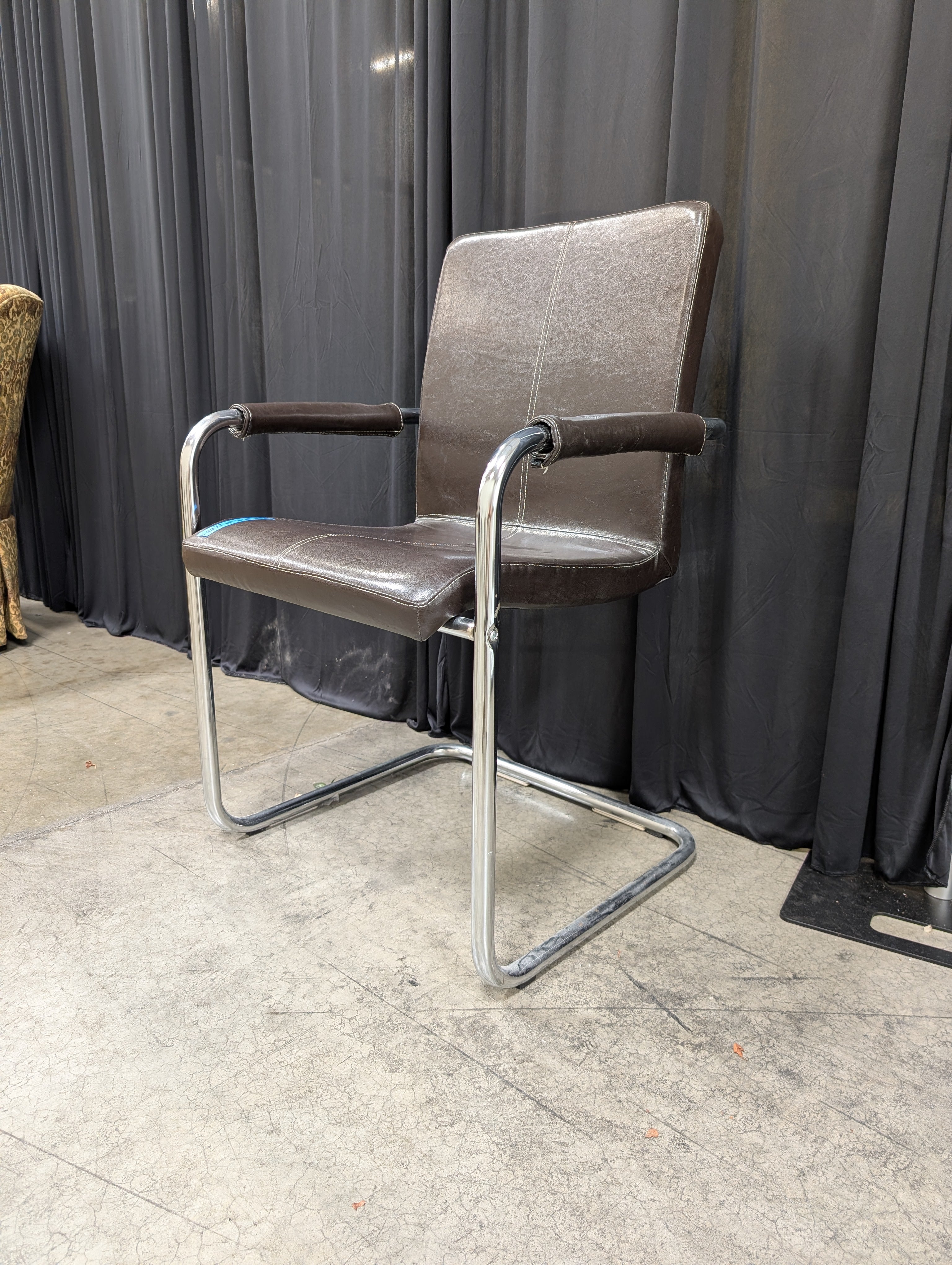 Brown Faux Leather Cantilever Chair with Chrome Frame