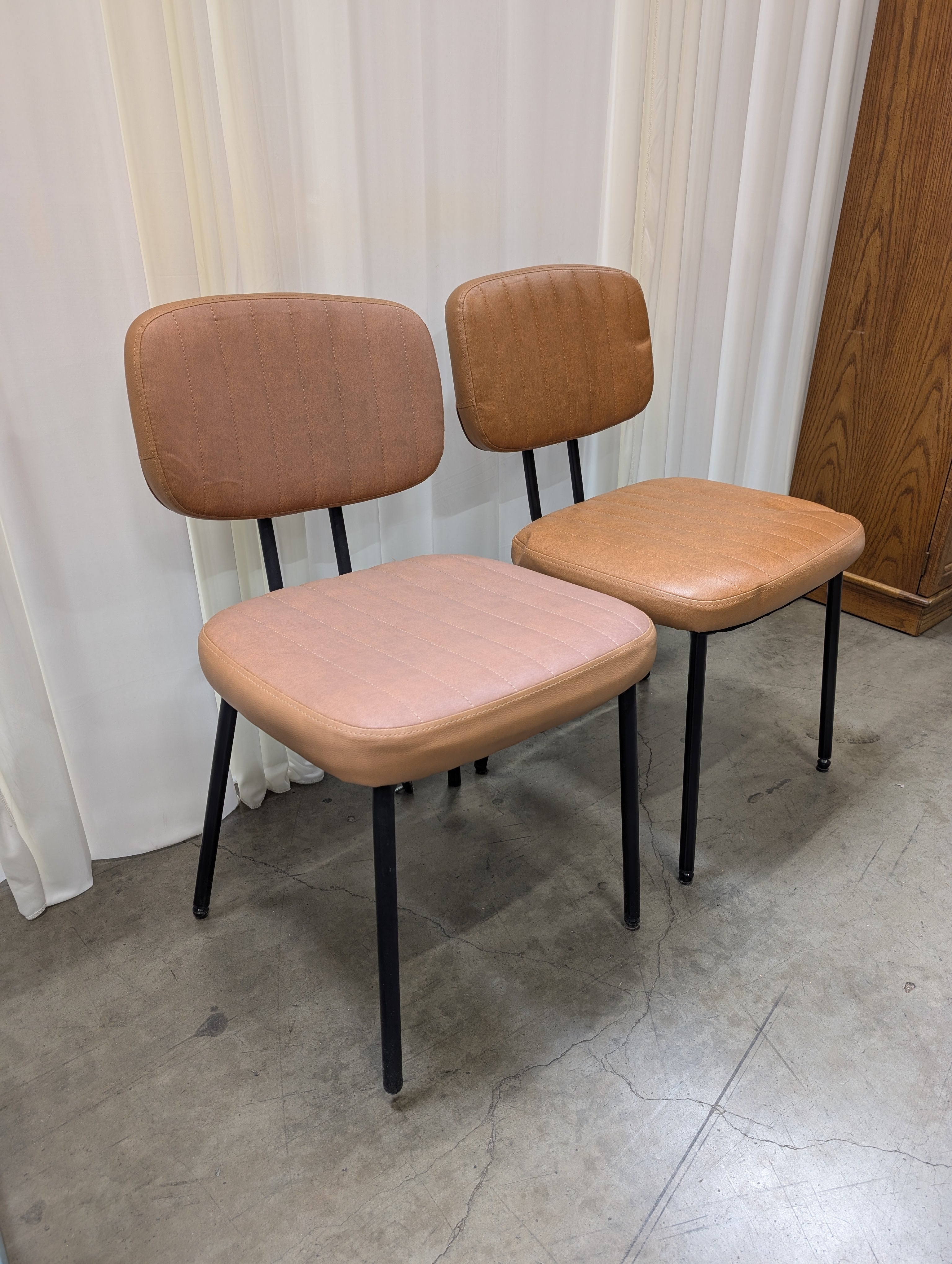 Pair of Modern Brown Upholstered Dining Chair with Metal Frame