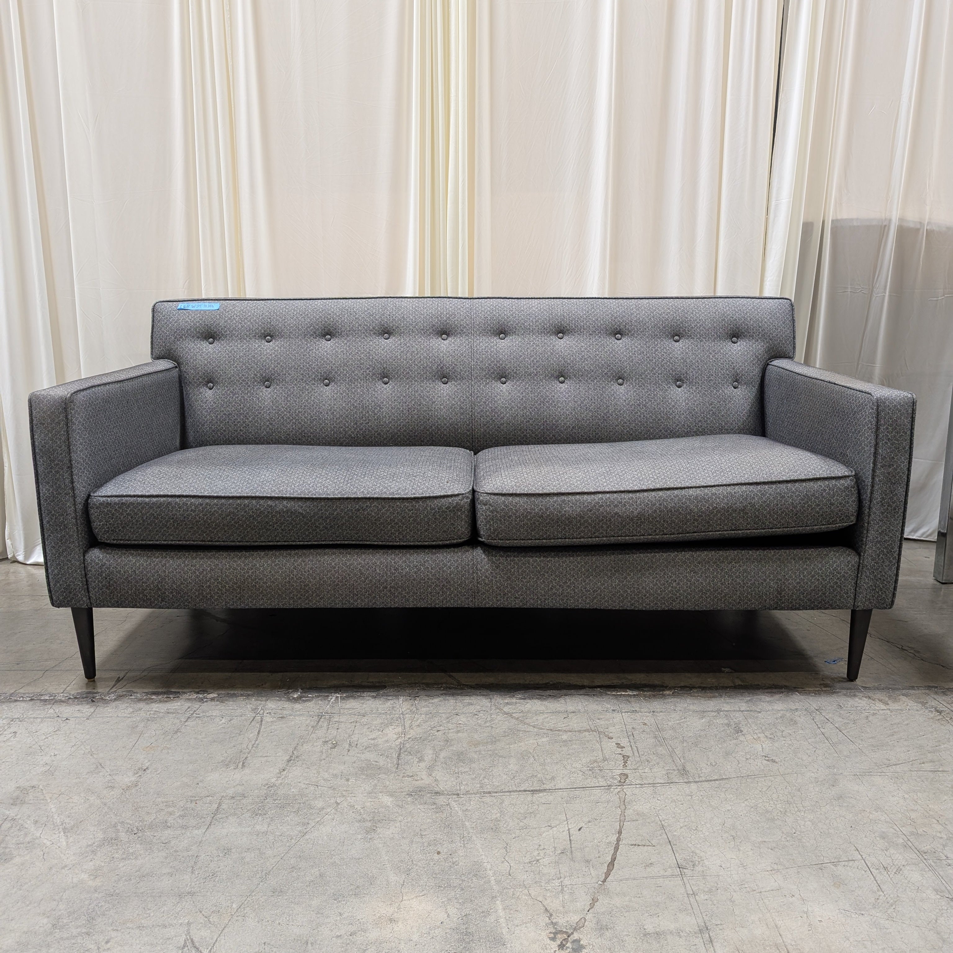 Room&Board Mid-Century Gray Patterned Couch with Button Tufting