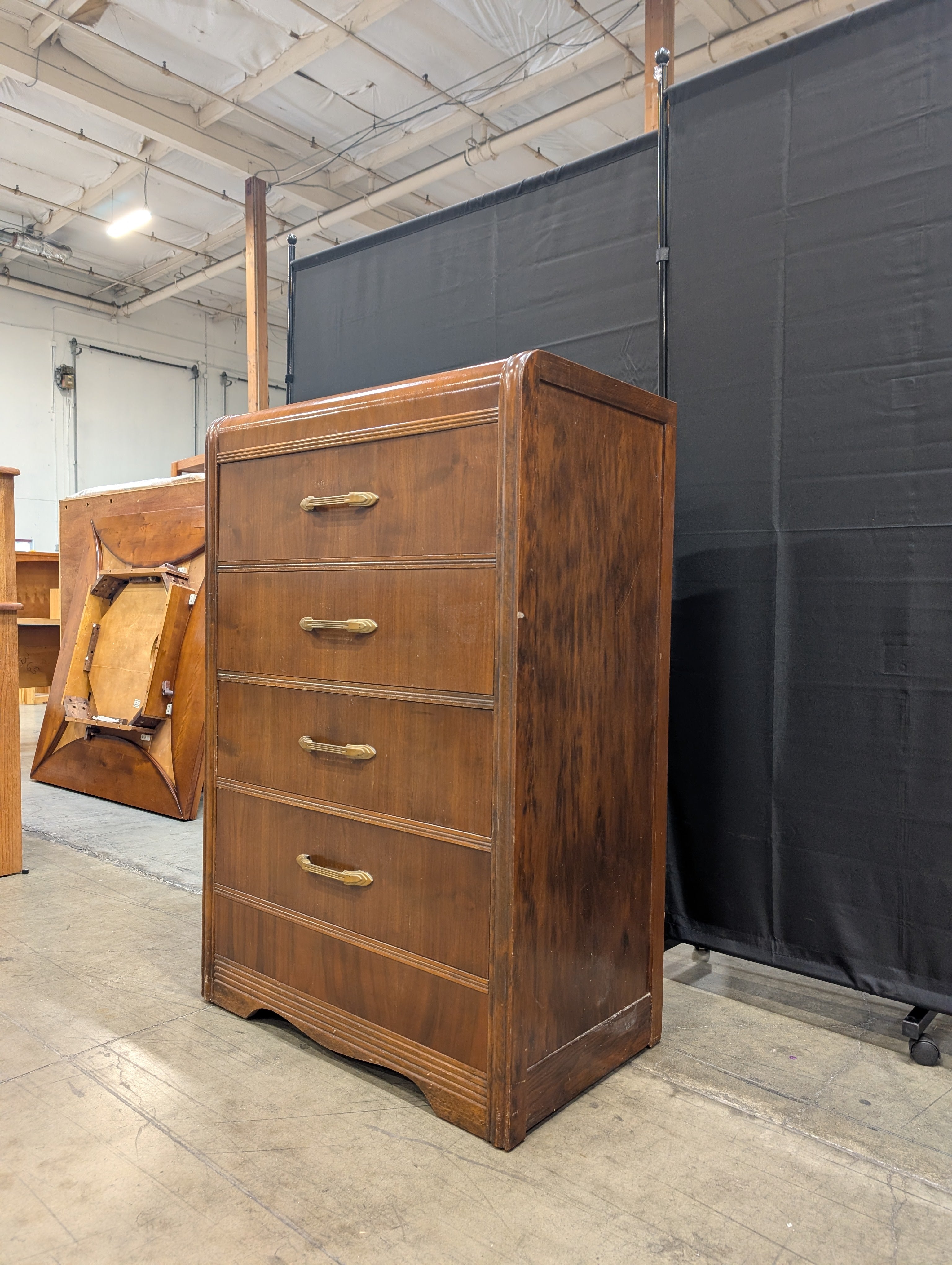 Vintage Rounded Edge Four-Drawer Wooden Dresser