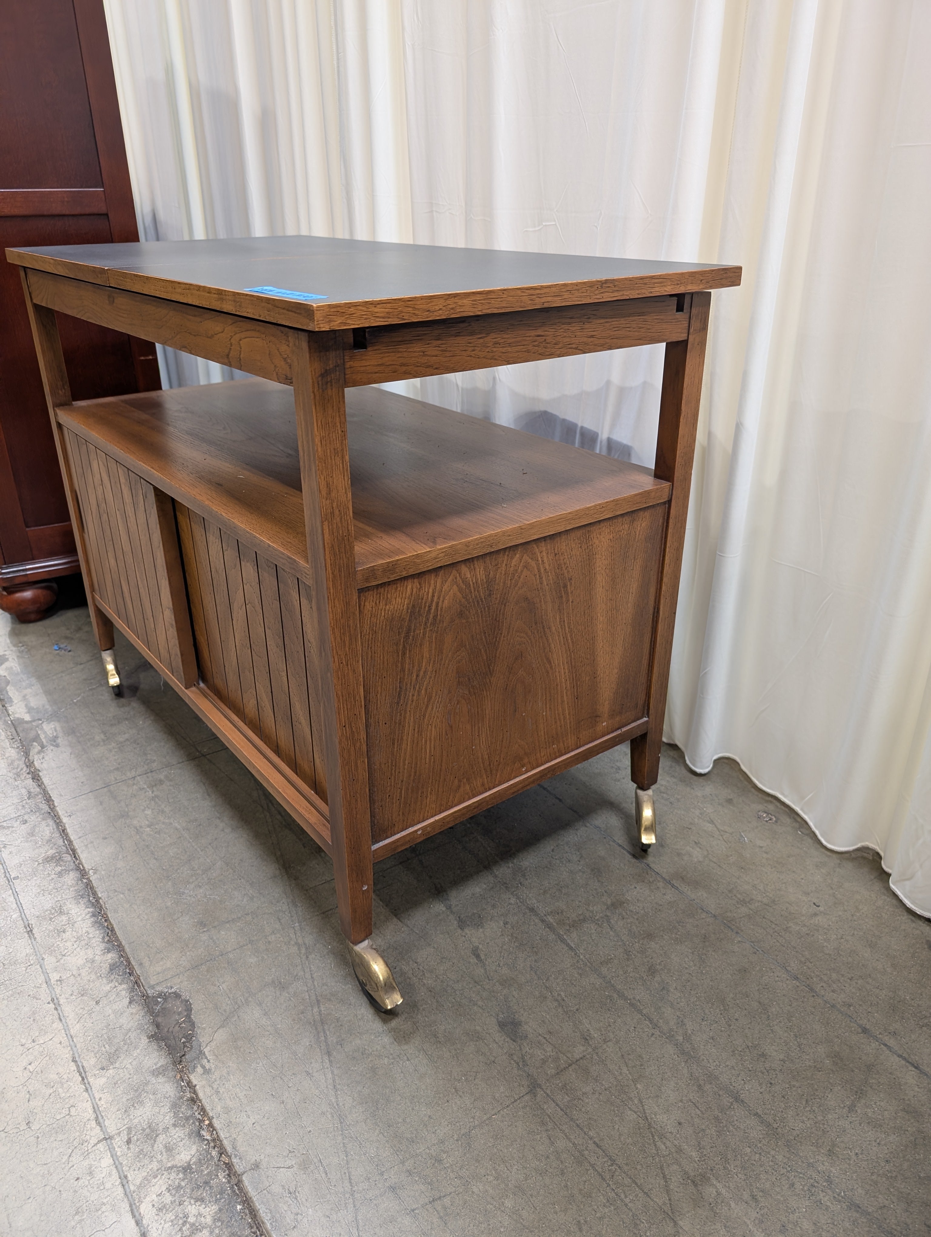Mid-Century Rolling Wood Desk with Sliding Top