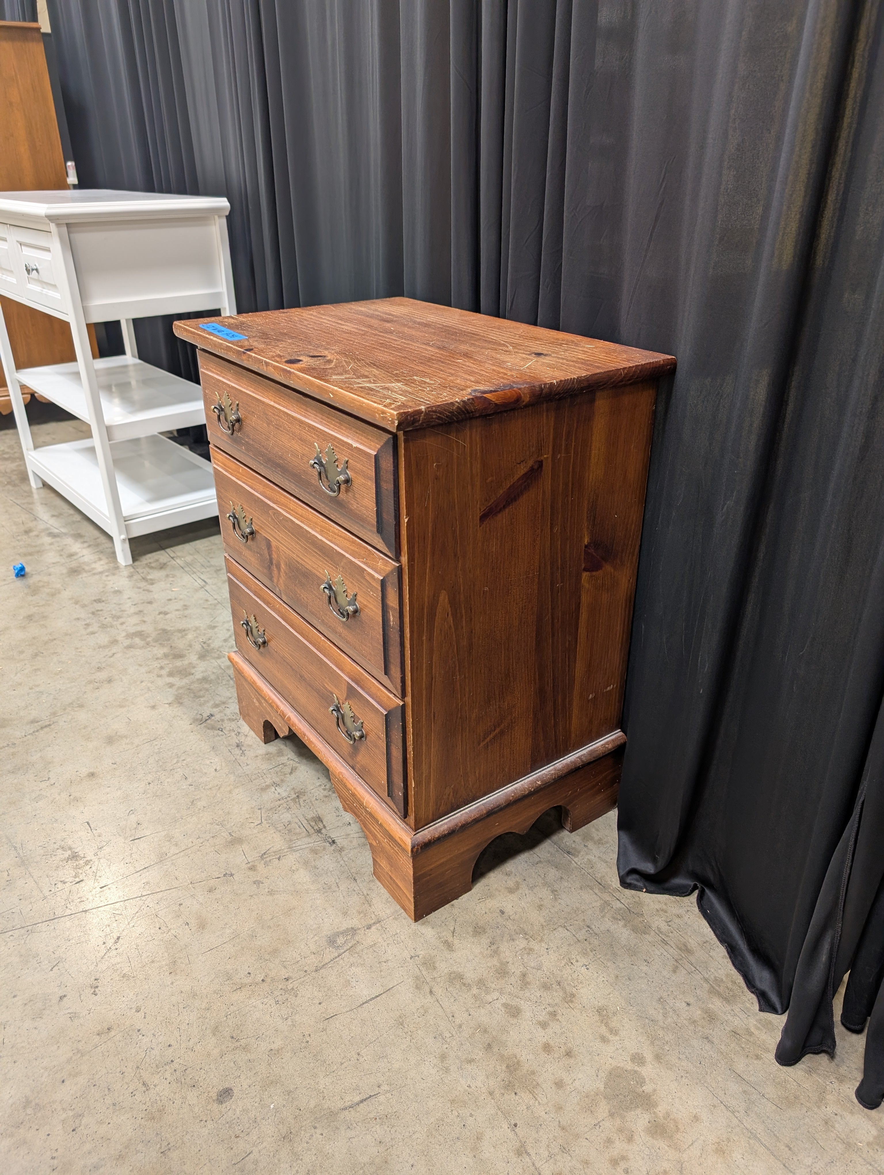 Traditional Three-Drawer Wood Nightstand with Brass Pulls