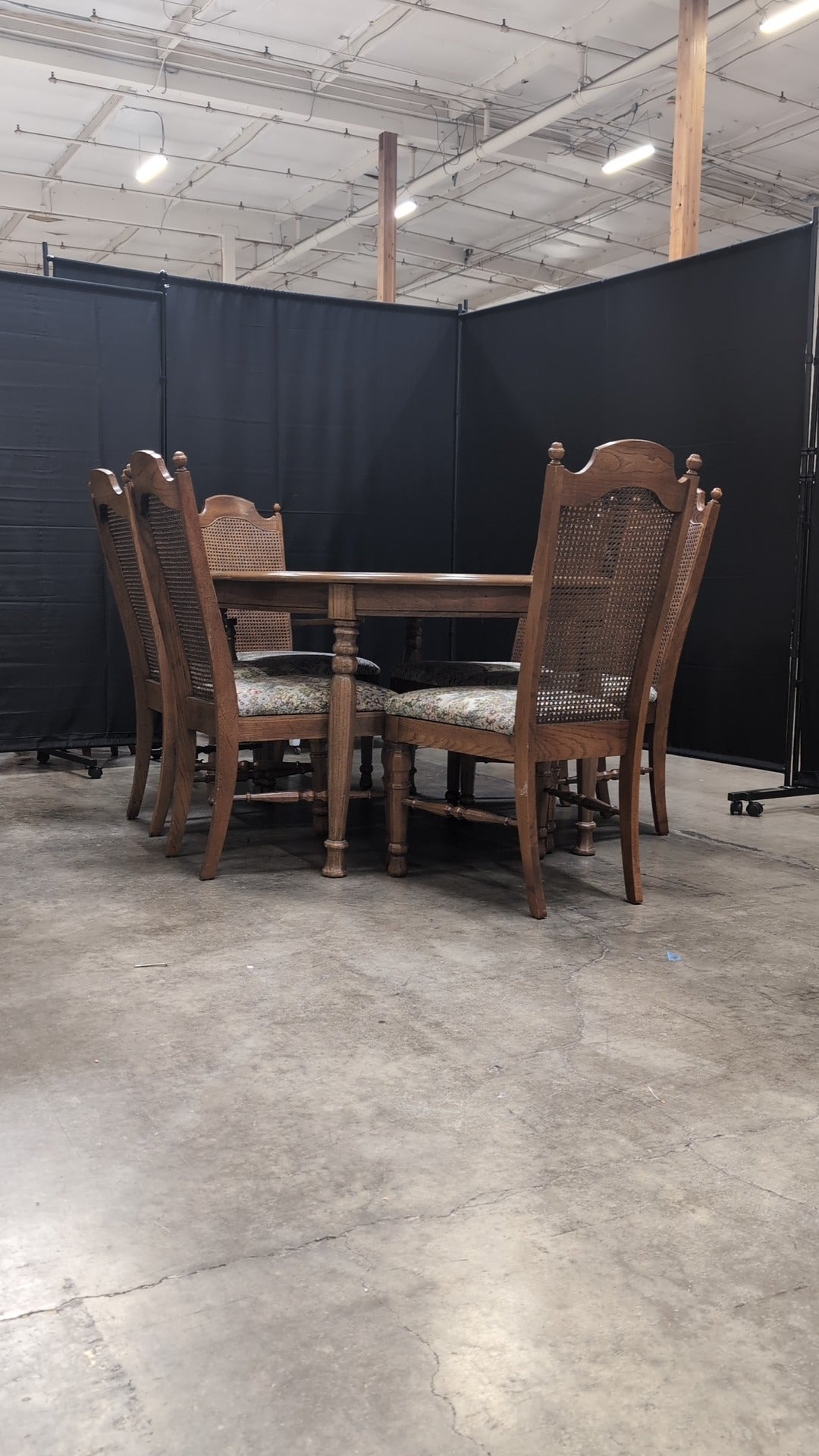 Traditional Oval Wood Dining Table with Six Cane Back Chairs