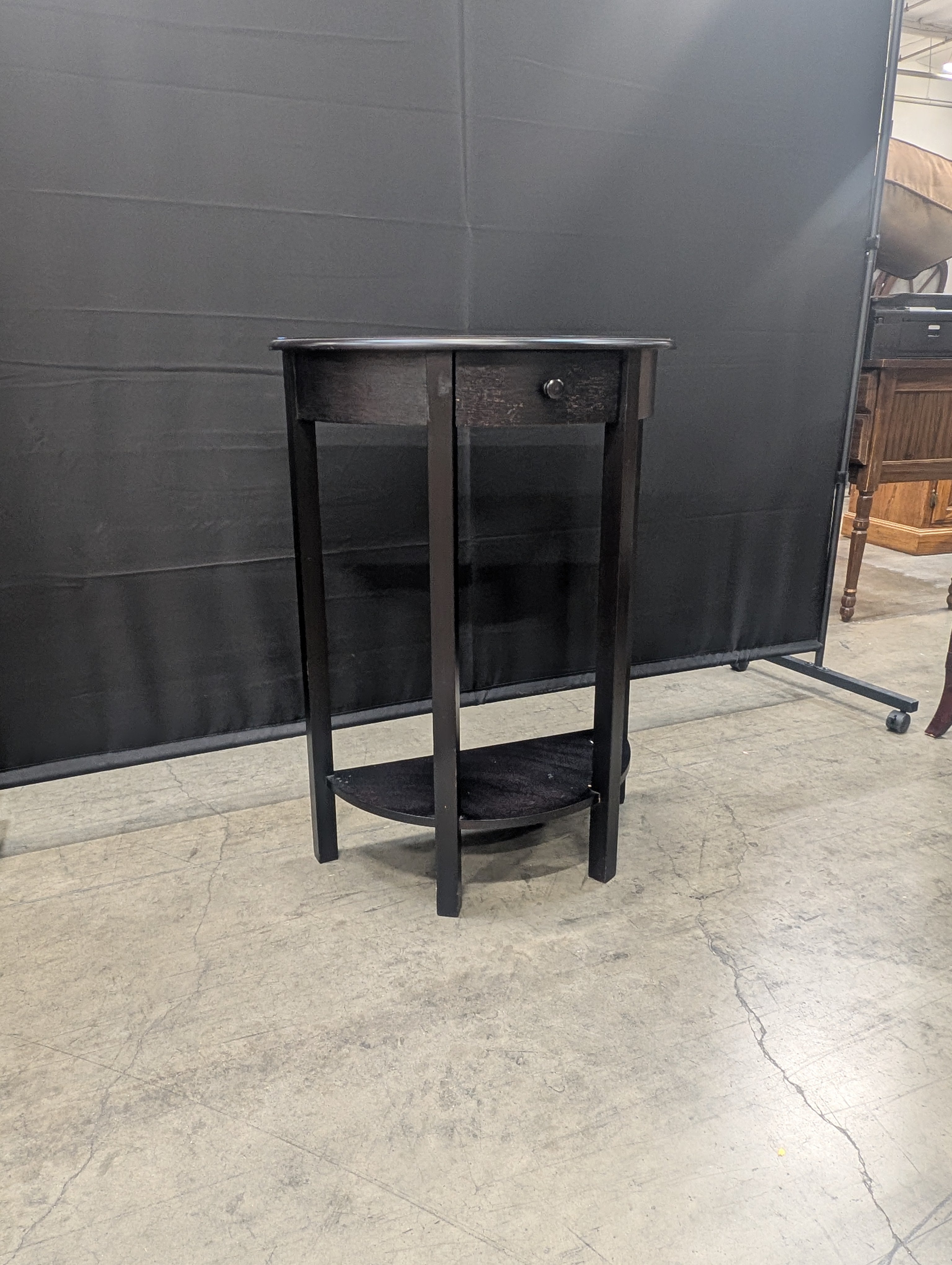 Dark Wood Semicircle Console Table with Drawer