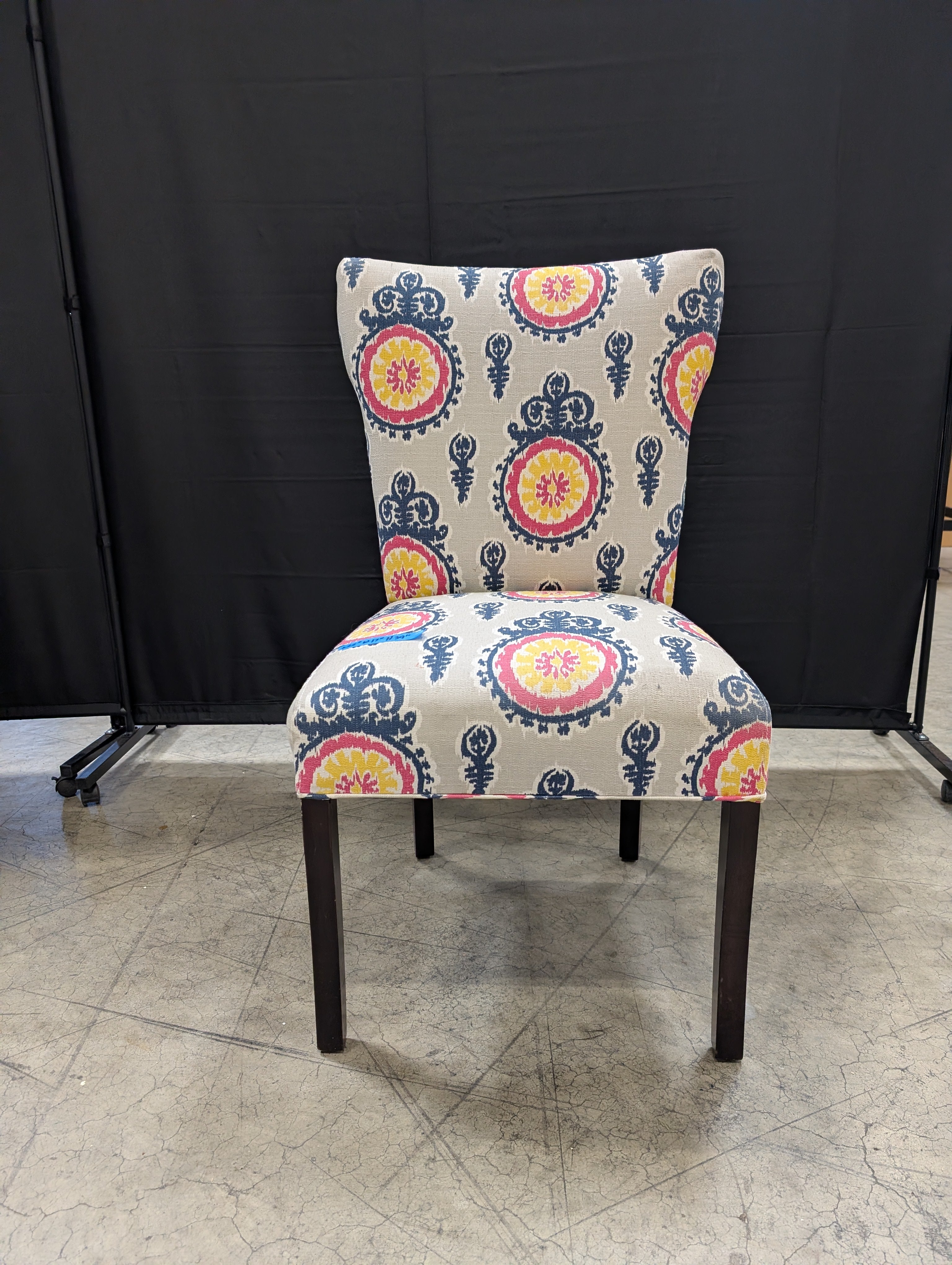 Grey Multi-Color Medallion Pattern Accent Chair