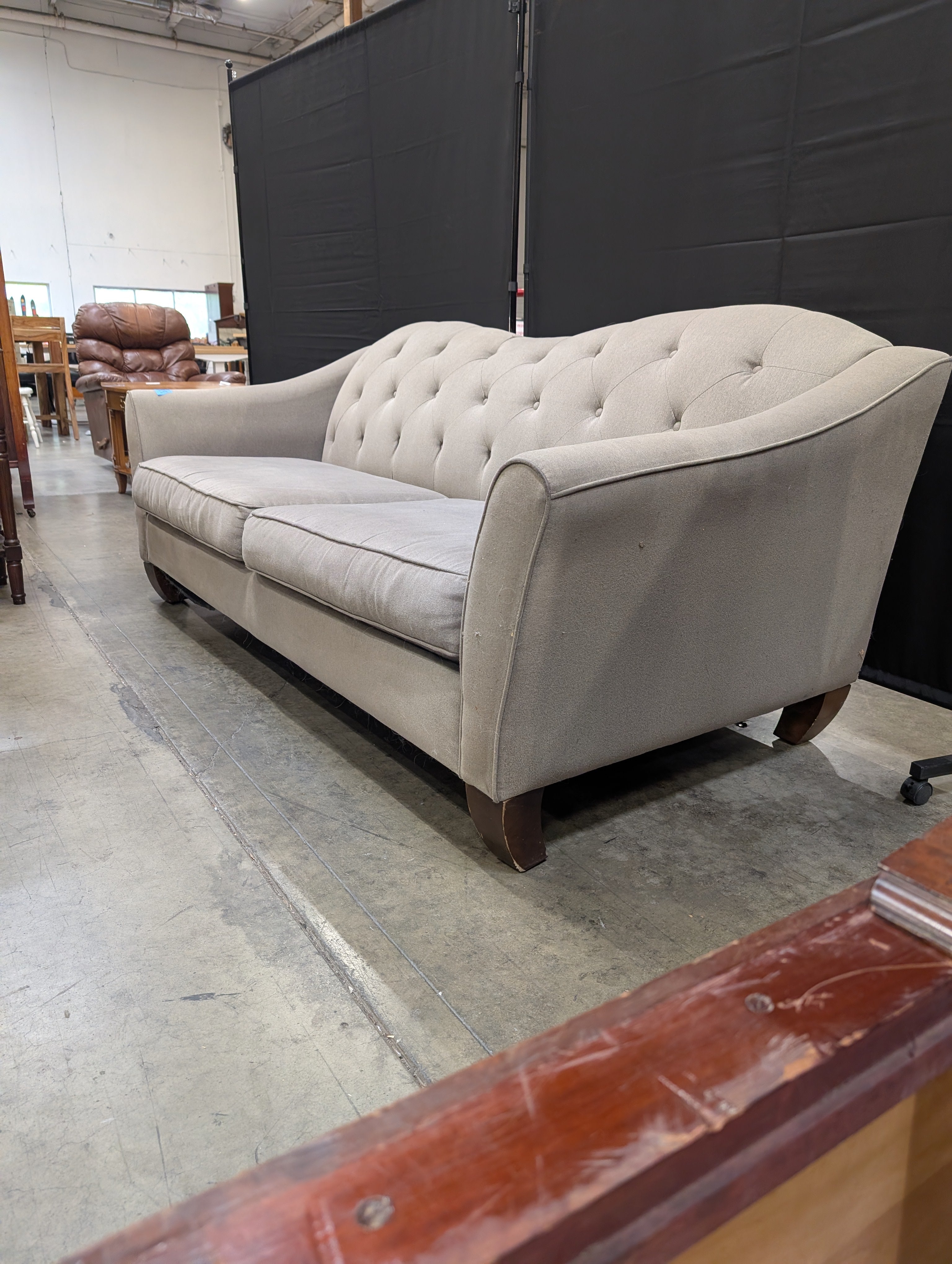 Tufted Back Fabric Sofa with Rolled Arms