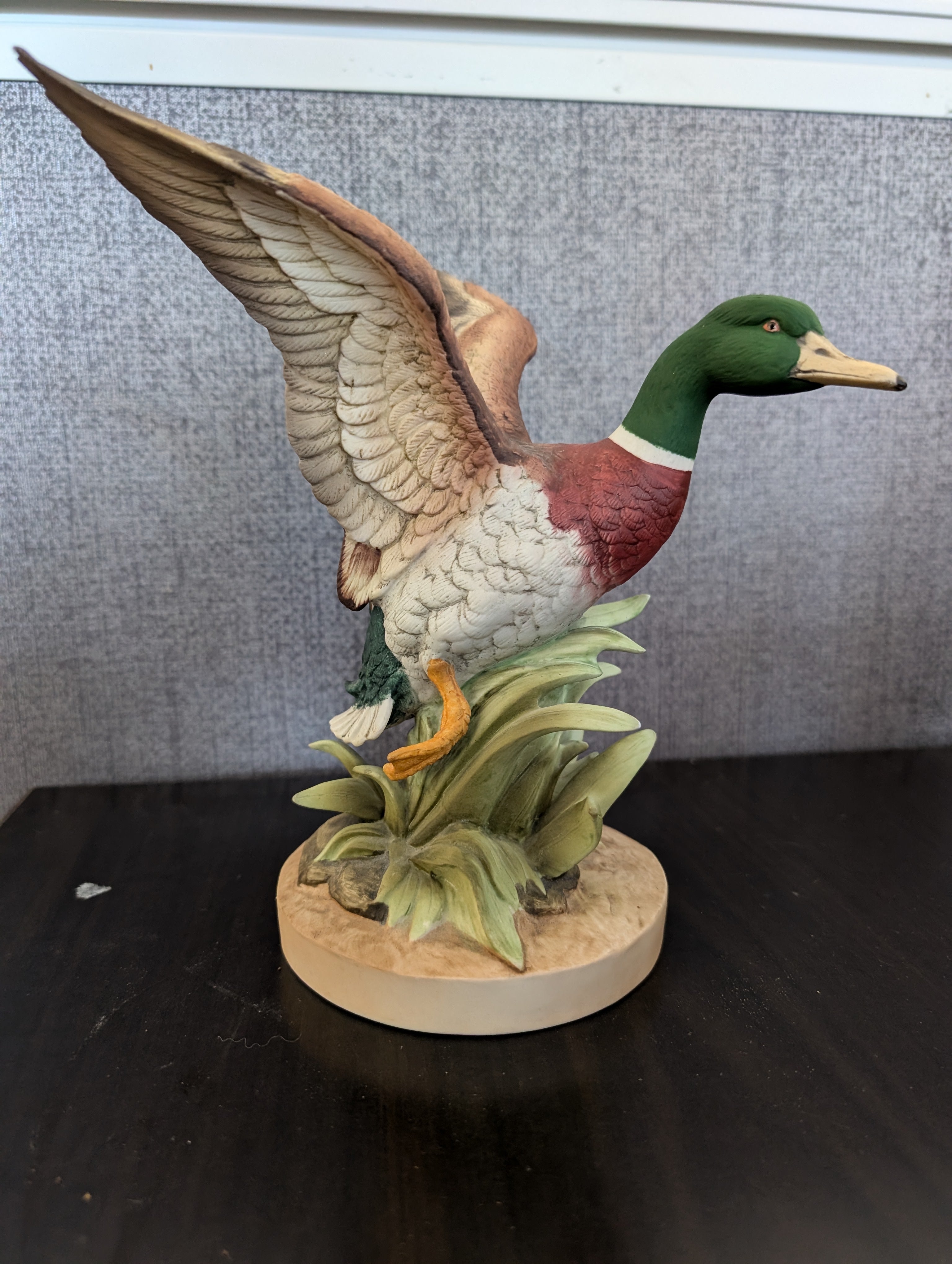 Vibrant Mallard Duck Figurine with Spreading Wings