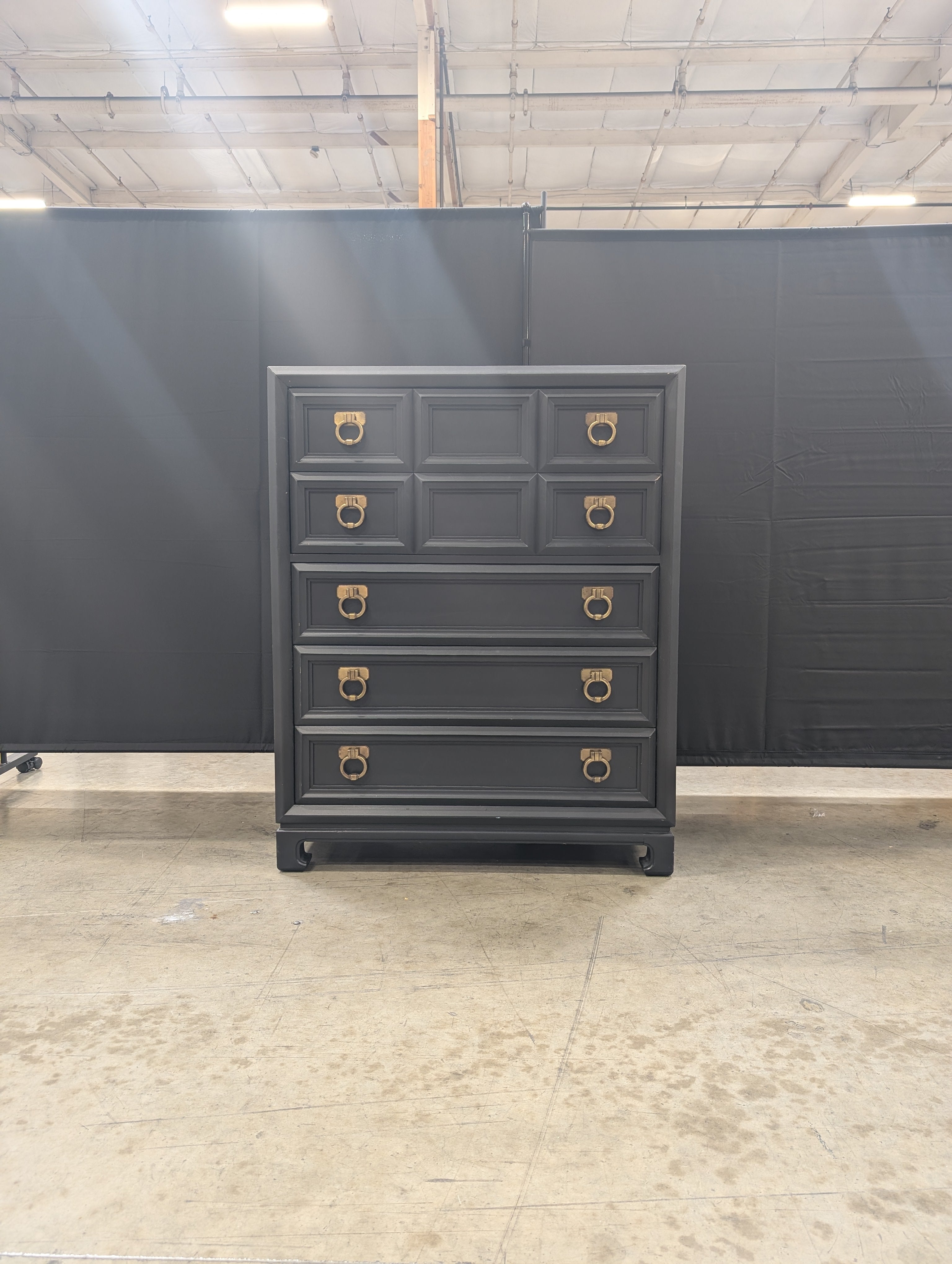 Black Thomasville Five -Drawer Chest with Brass Ring Pulls