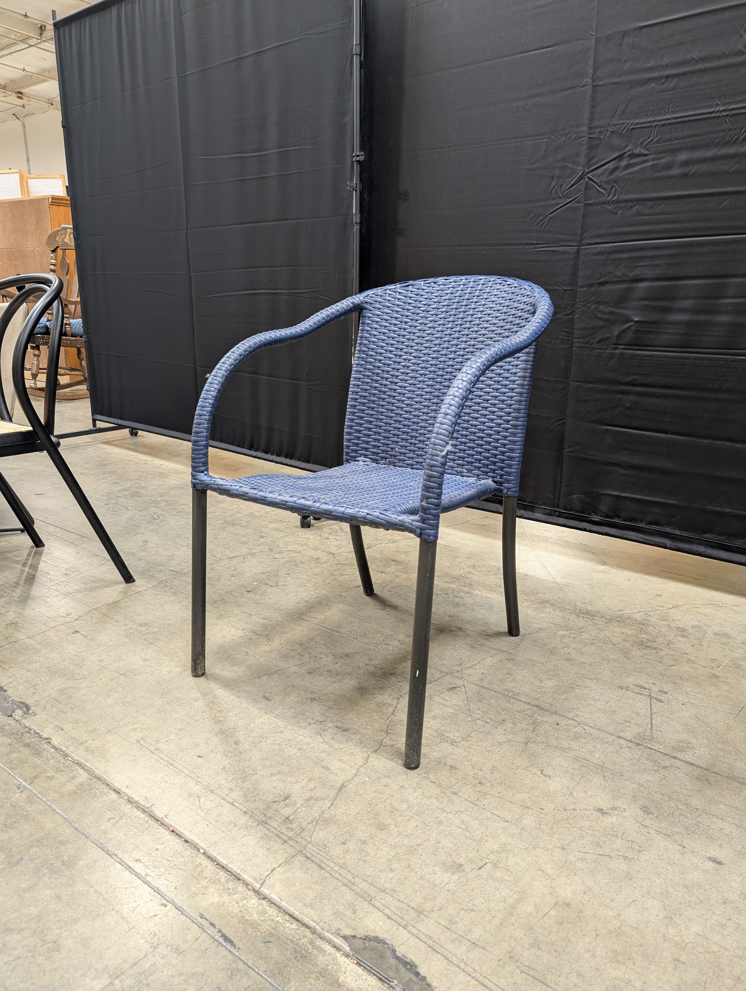 Navy Blue Woven Resin Patio Armchair