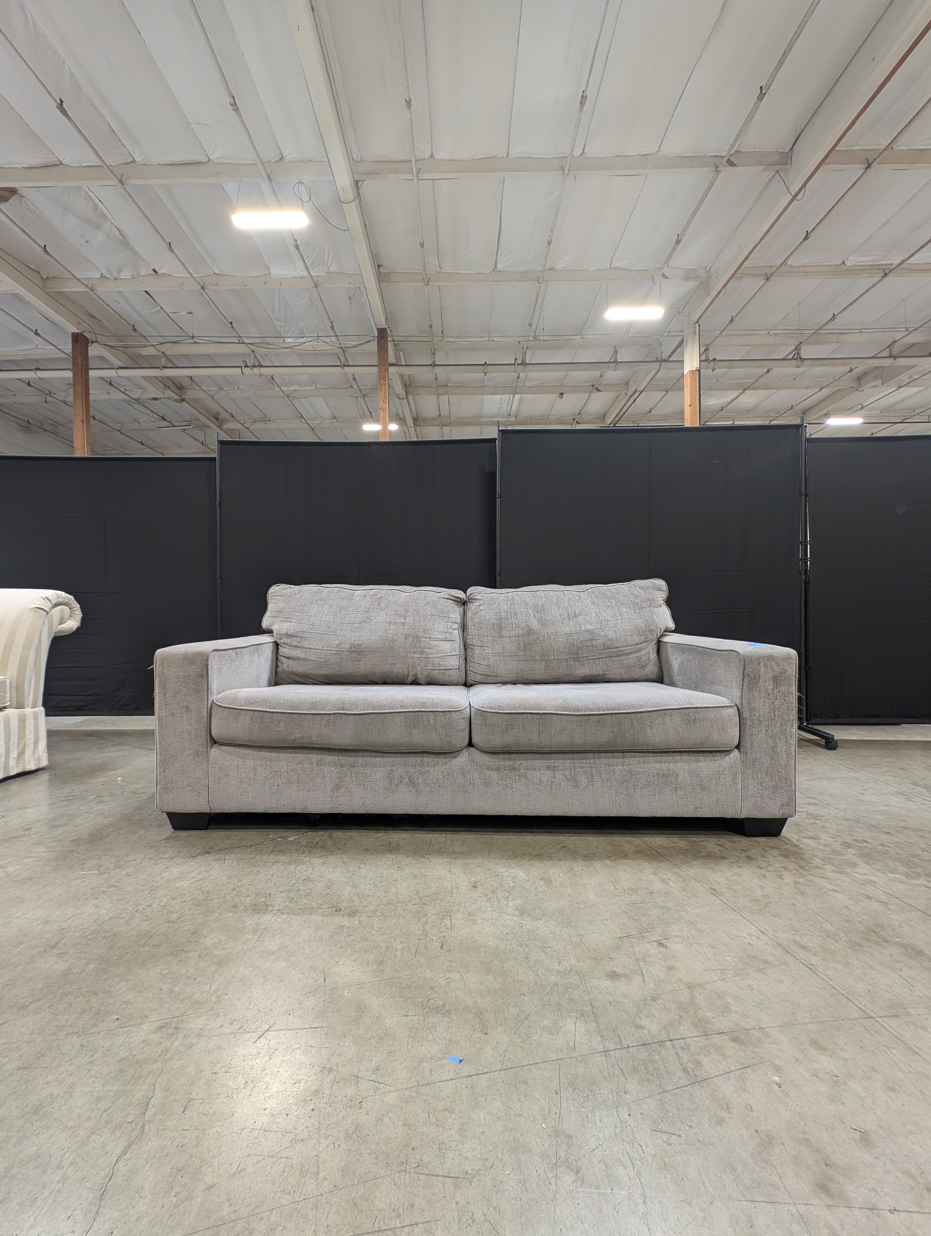 Contemporary Light Grey Fabric Two-Seater Sofa