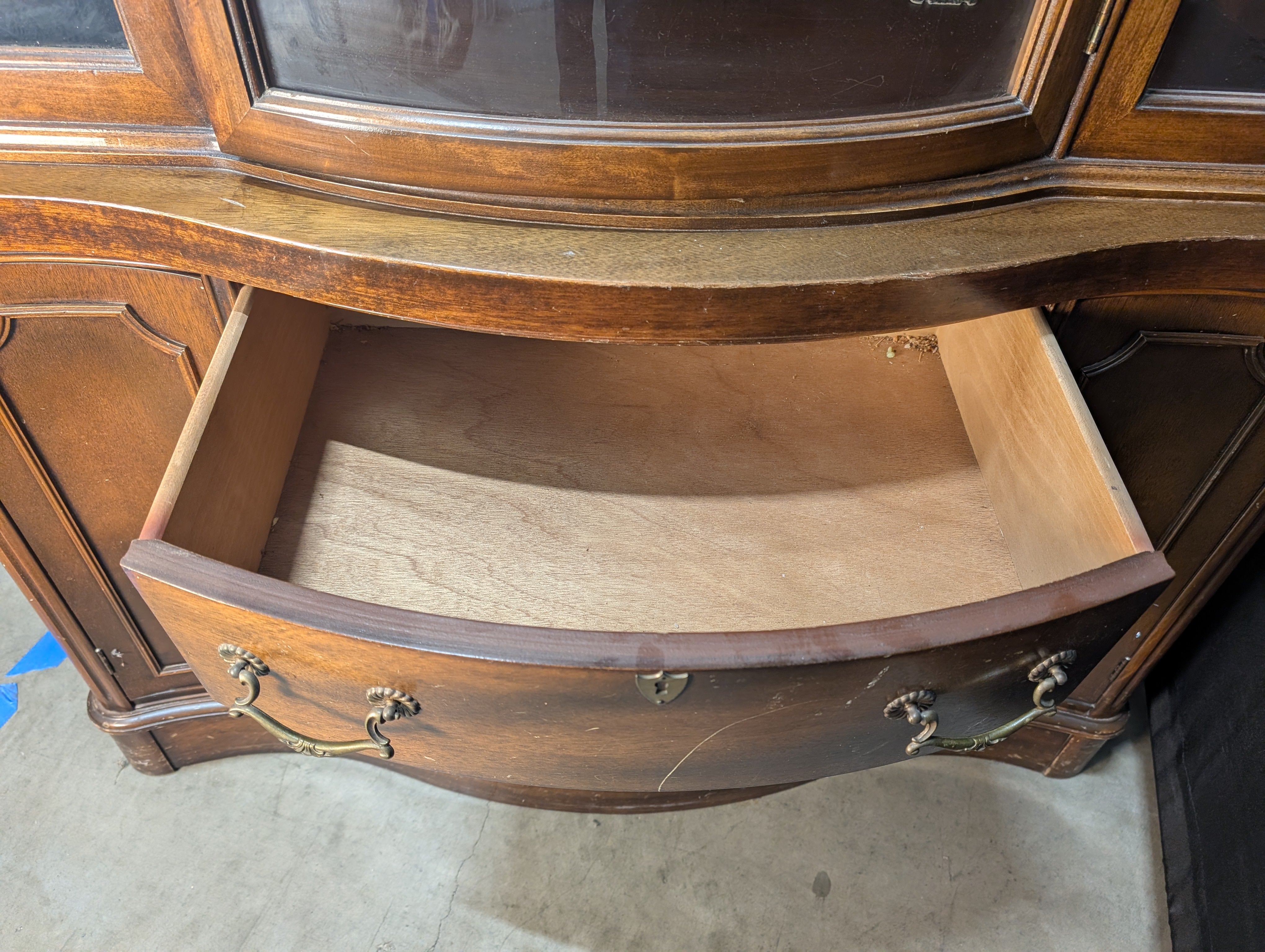 Curved Hardwood China Cabinet with Glass Doors