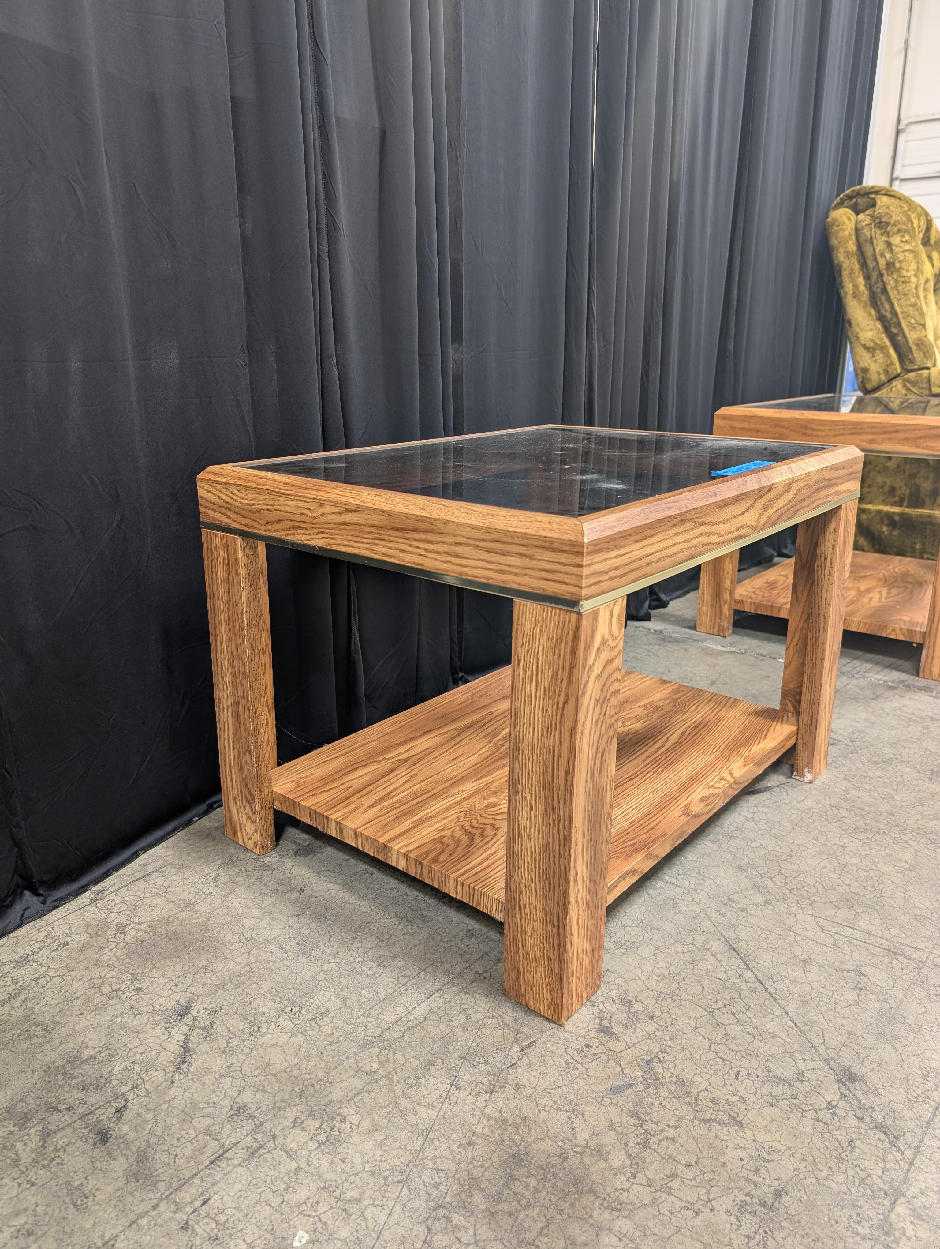 Mid-Century Oak End Table with Glass Top